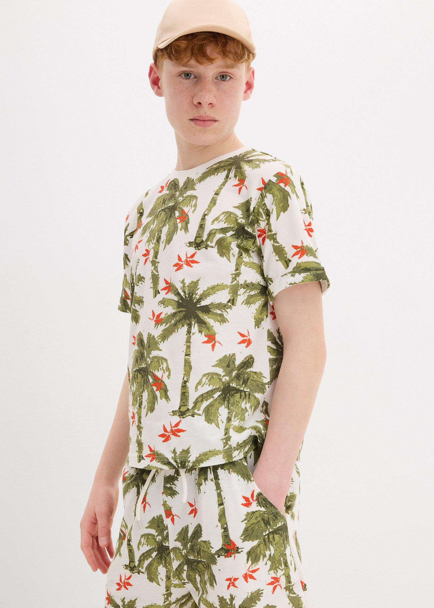 T-shirt o waflowej strukturze i krótkie spodnie (2 części), z bawełny organicznej - Bonprix