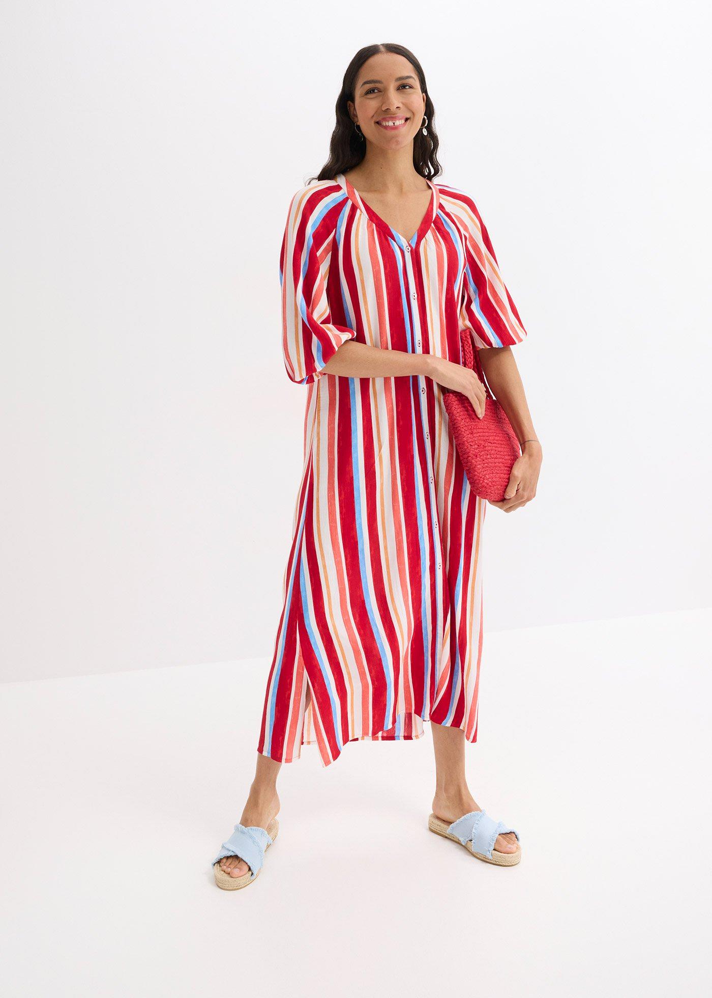 Sukienka typu kaftan z wiskozy z fakturą we wzór w paski - Bonprix