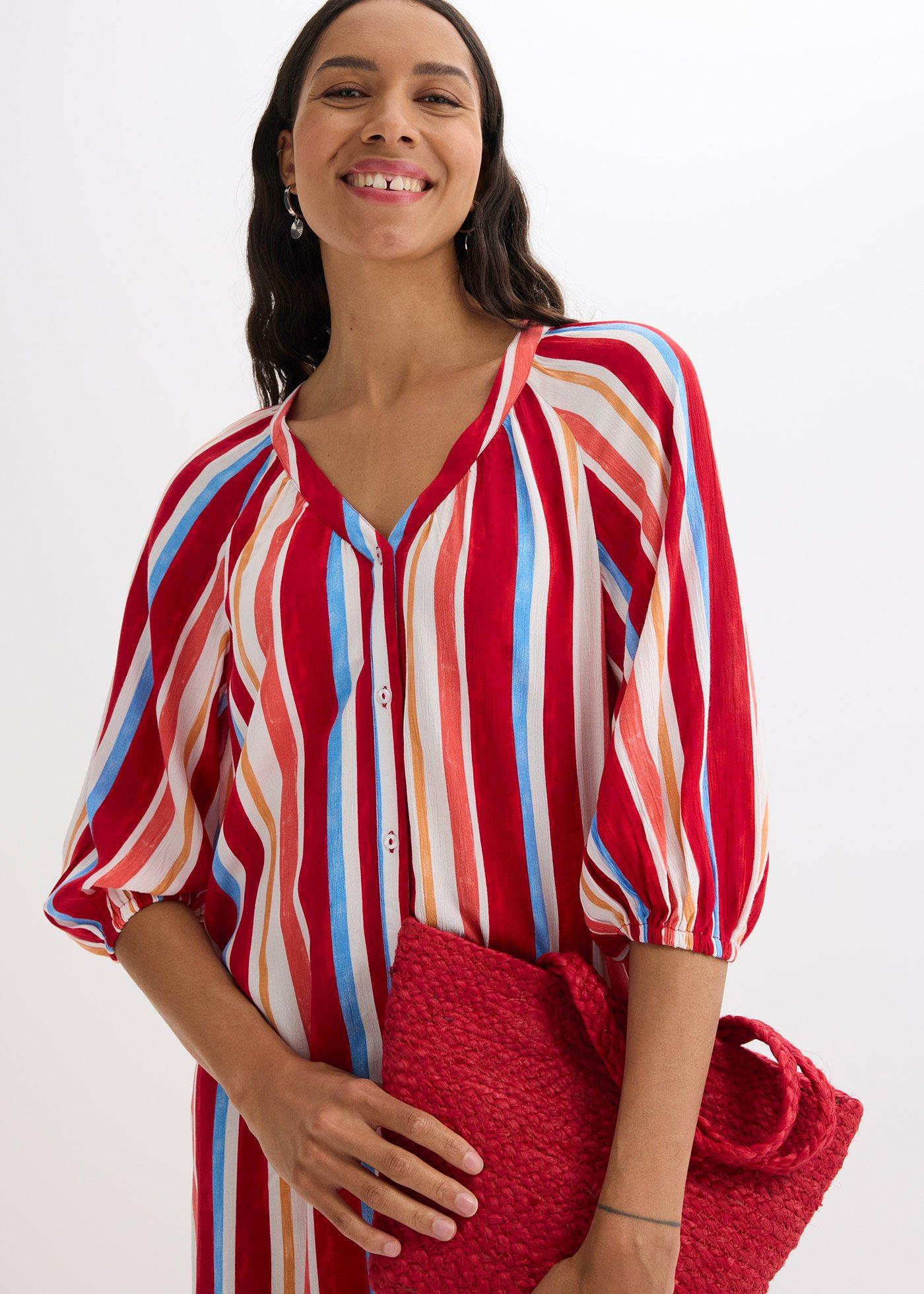Sukienka typu kaftan z wiskozy z fakturą we wzór w paski - Bonprix
