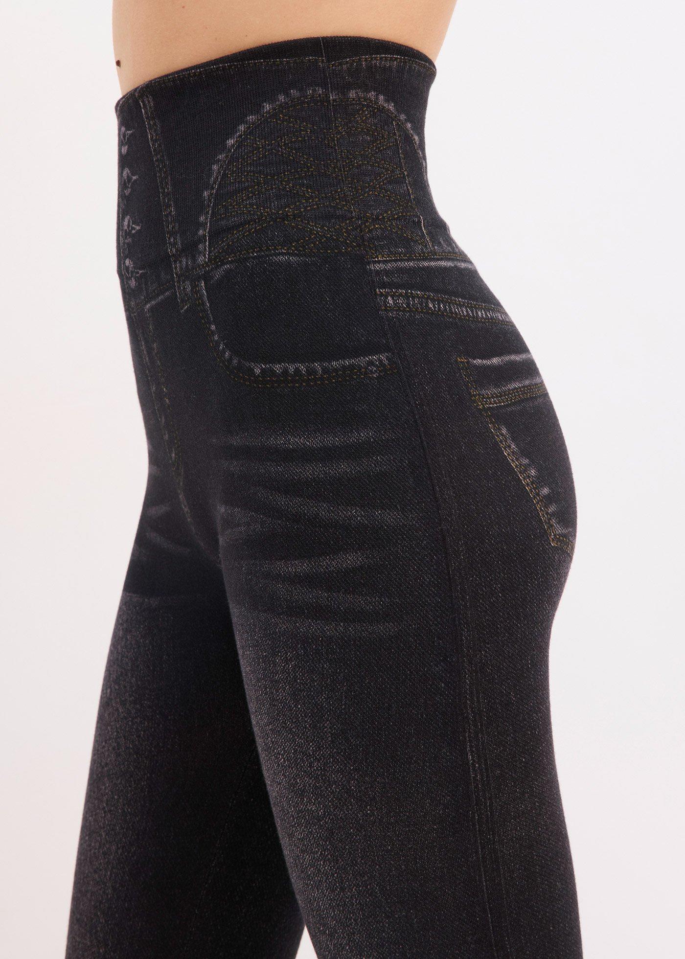 Legginsy bezszwowe w optyce dżinsów, z silnym stopniem modelowania sylwetki - Bonprix