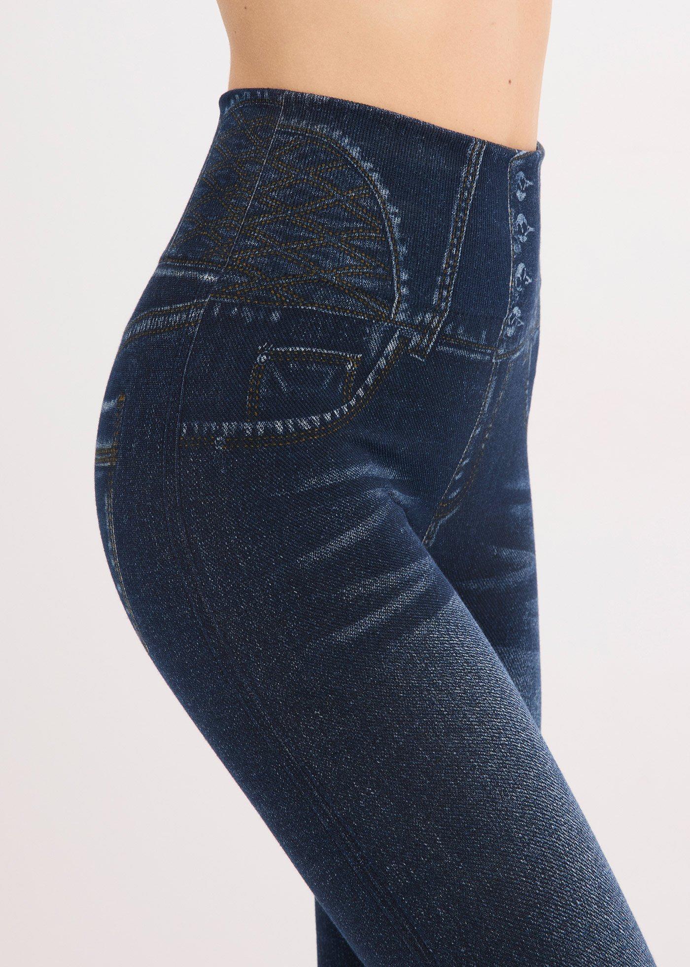 Legginsy bezszwowe w optyce dżinsów, z silnym stopniem modelowania sylwetki - Bonprix