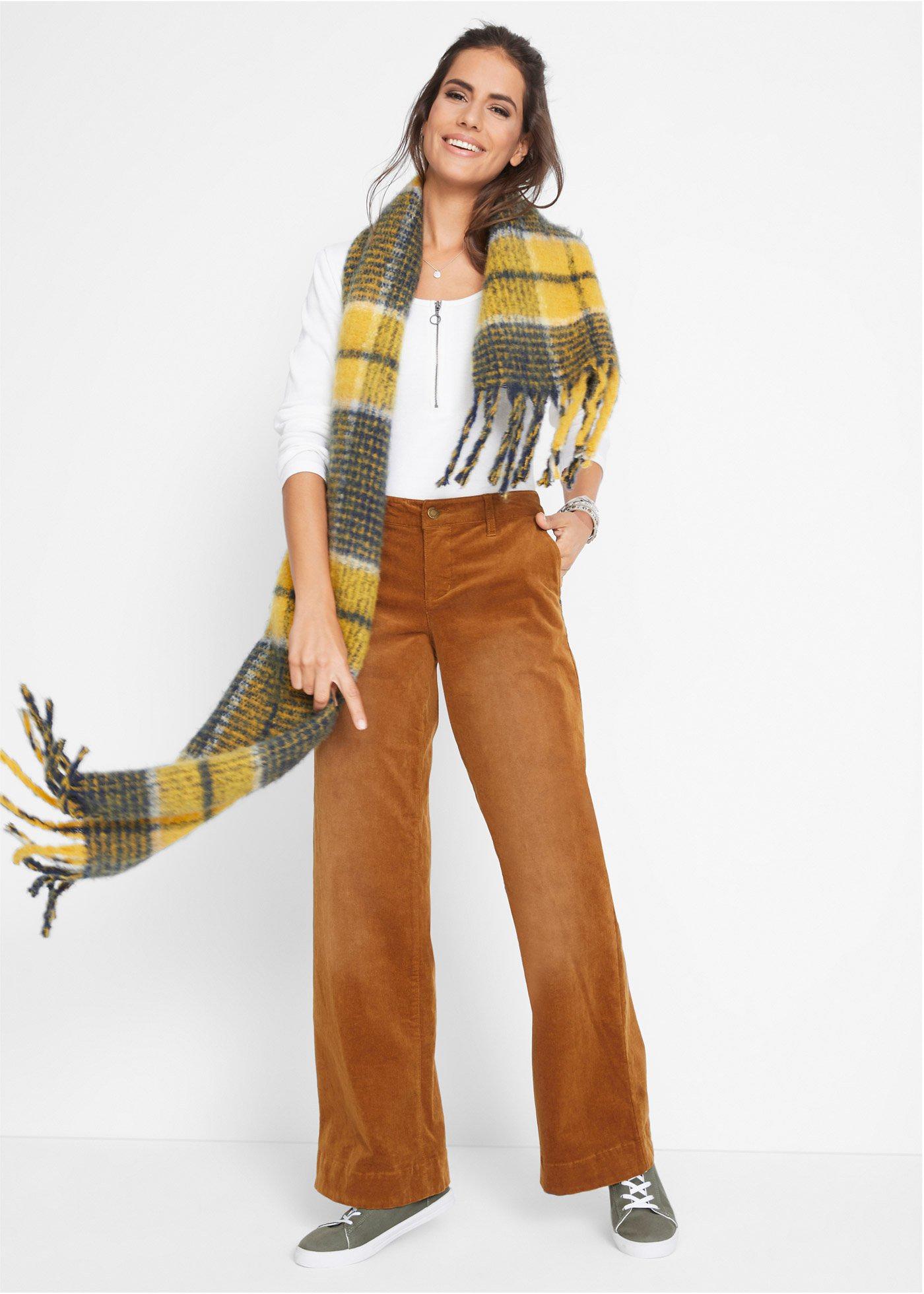 Spodnie sztruksowe ze stretchem, wide leg - Bonprix
