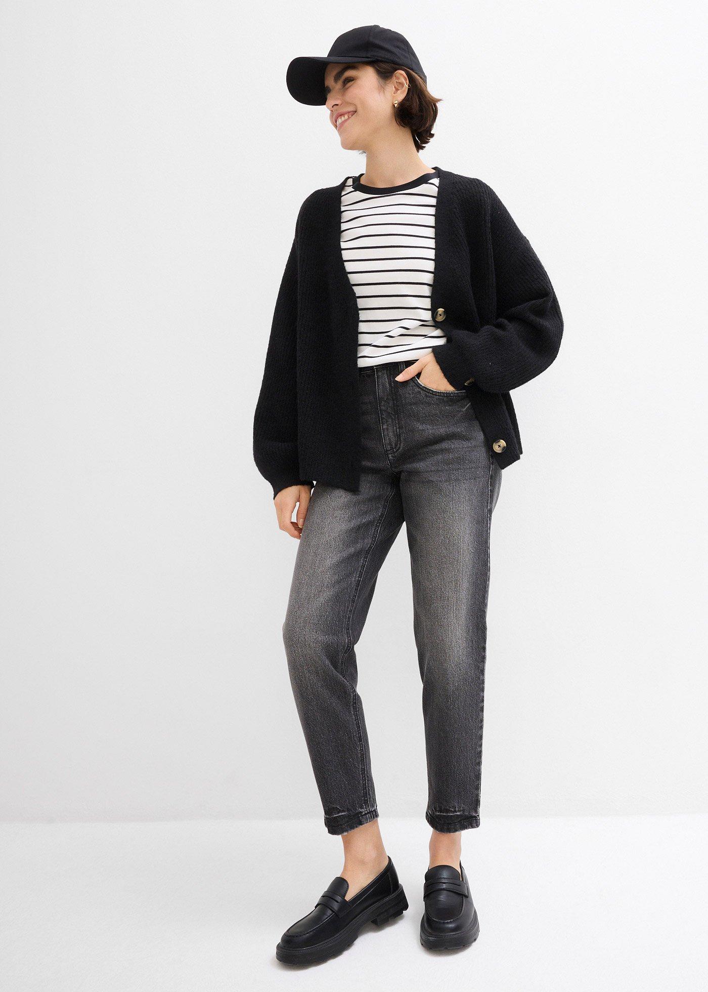 Dżinsy mom, high waist, low stretch, cropped - Bonprix
