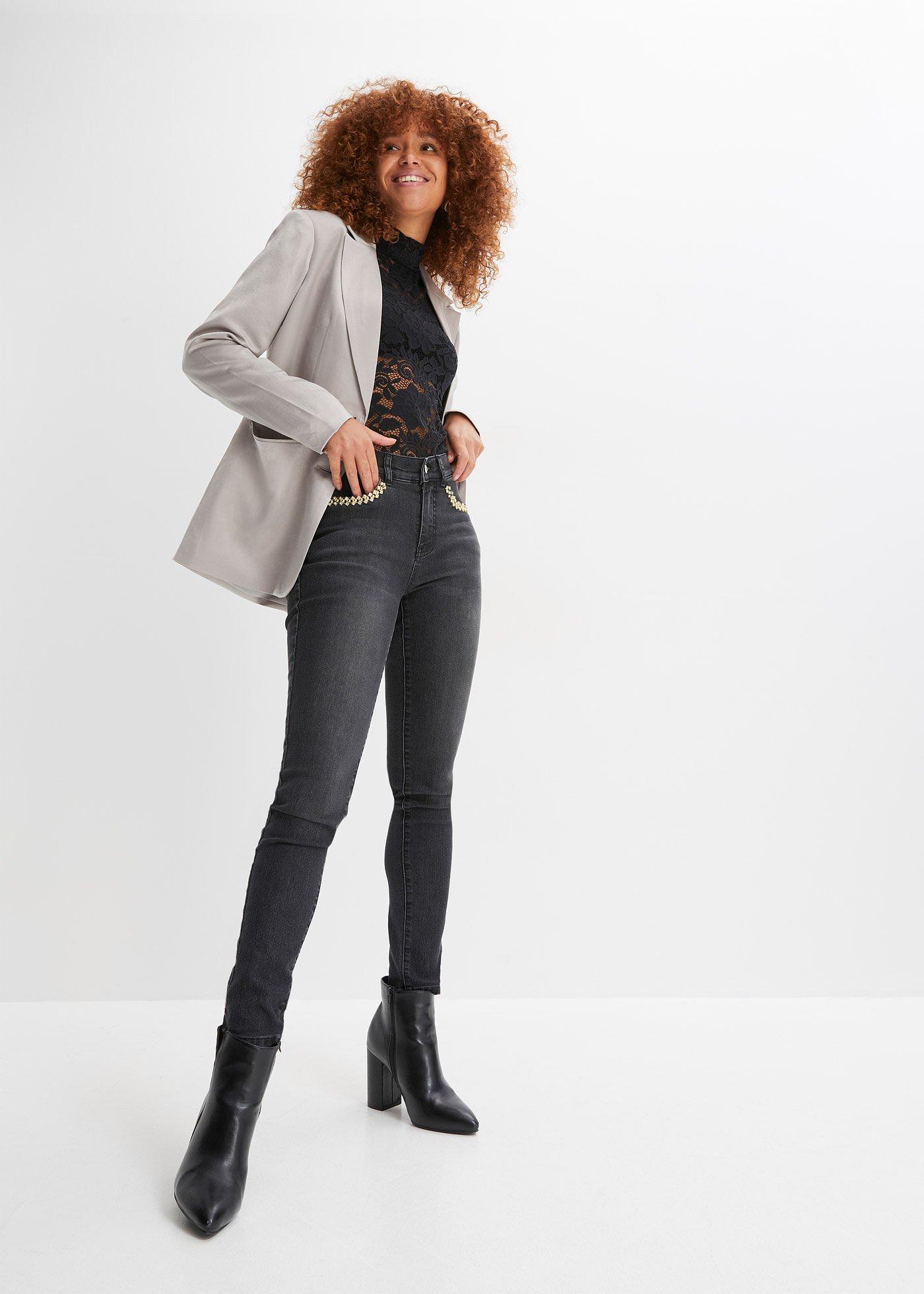 Dopasowany shirt z długim rękawem i koronką - Bonprix