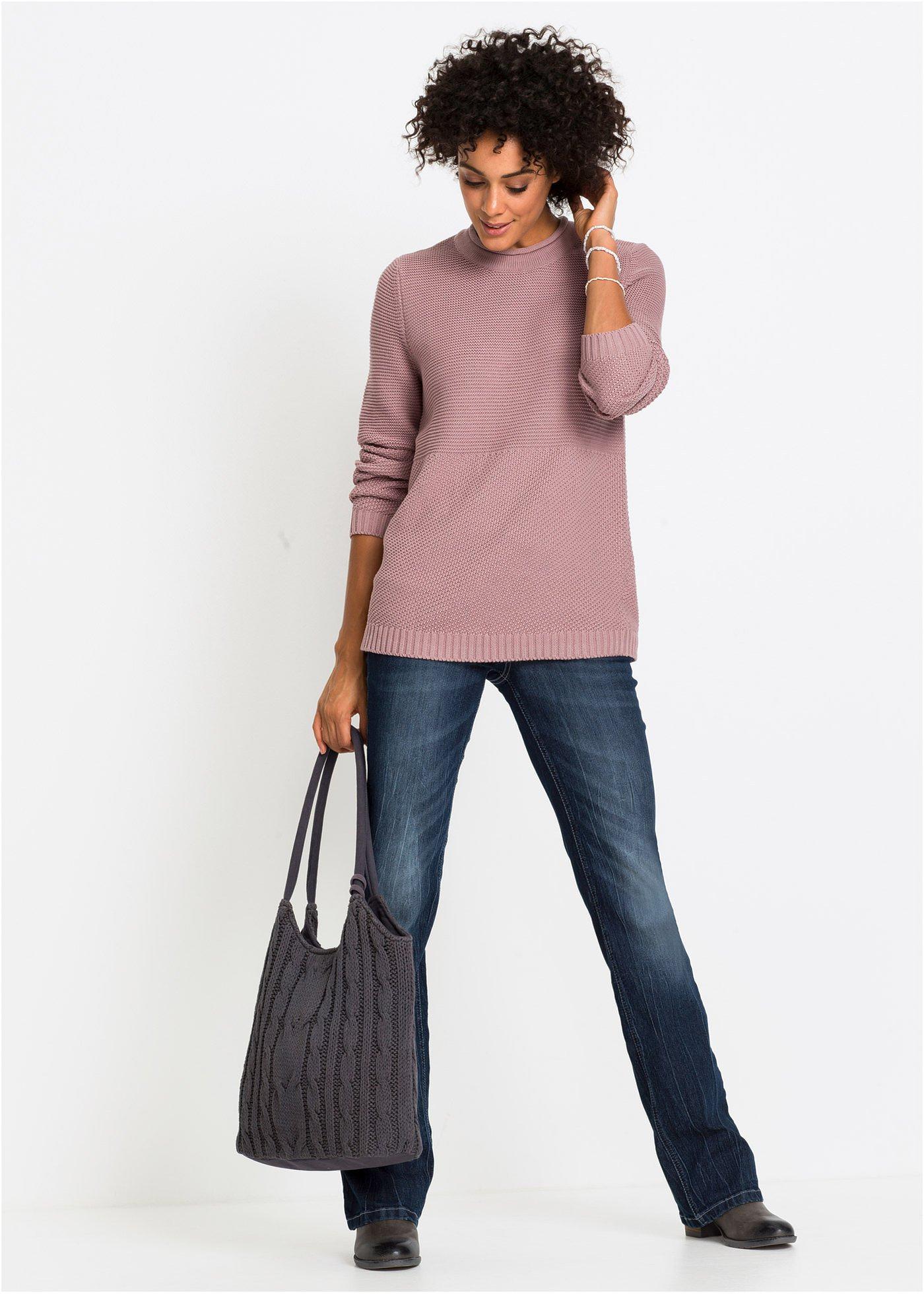 Wygodne dżinsy ze stretchem o kroju bootcut z wysokim stanem - Bonprix