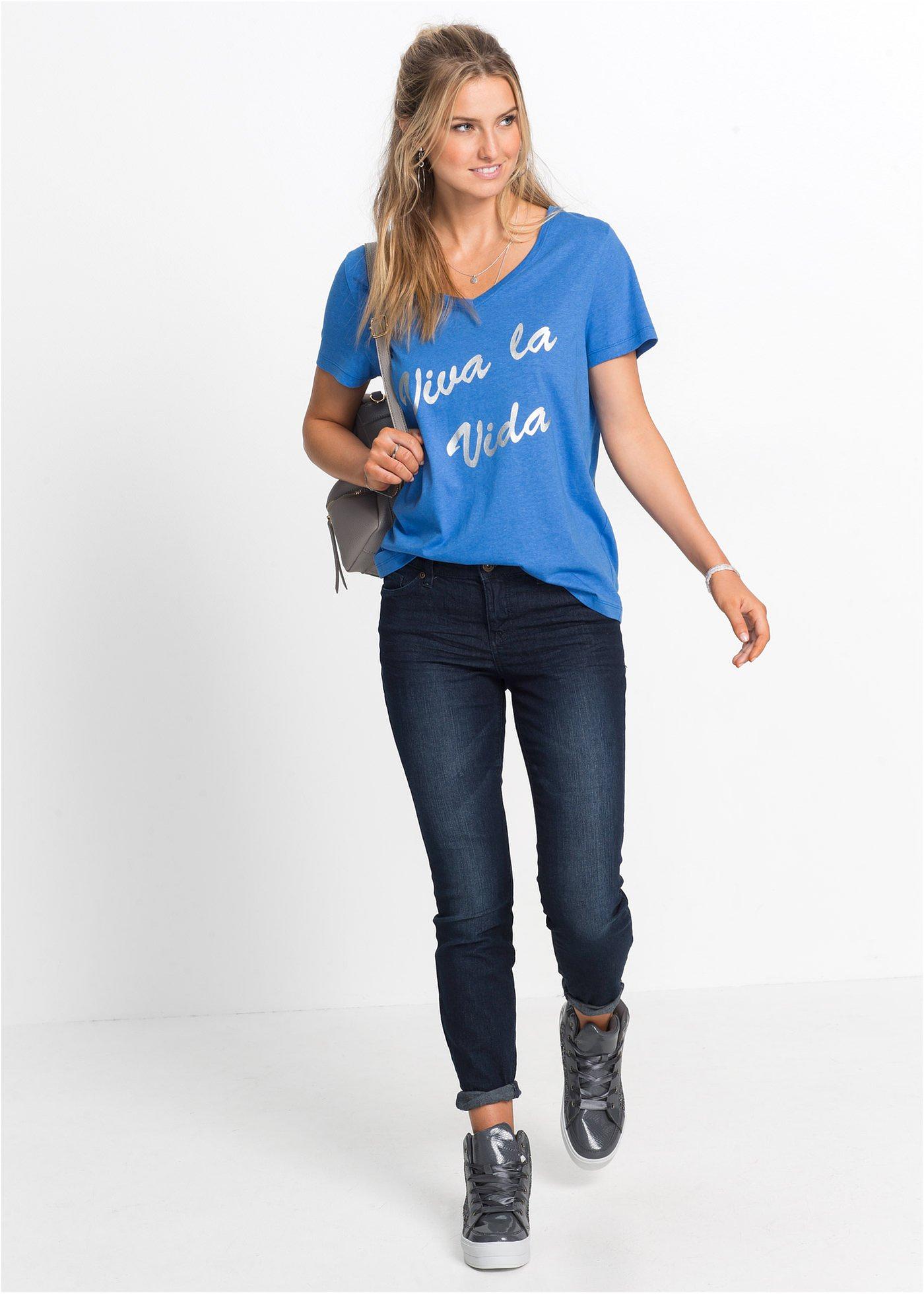 Dżinsy Skinny, mid waist, krótsze nogawki - Bonprix