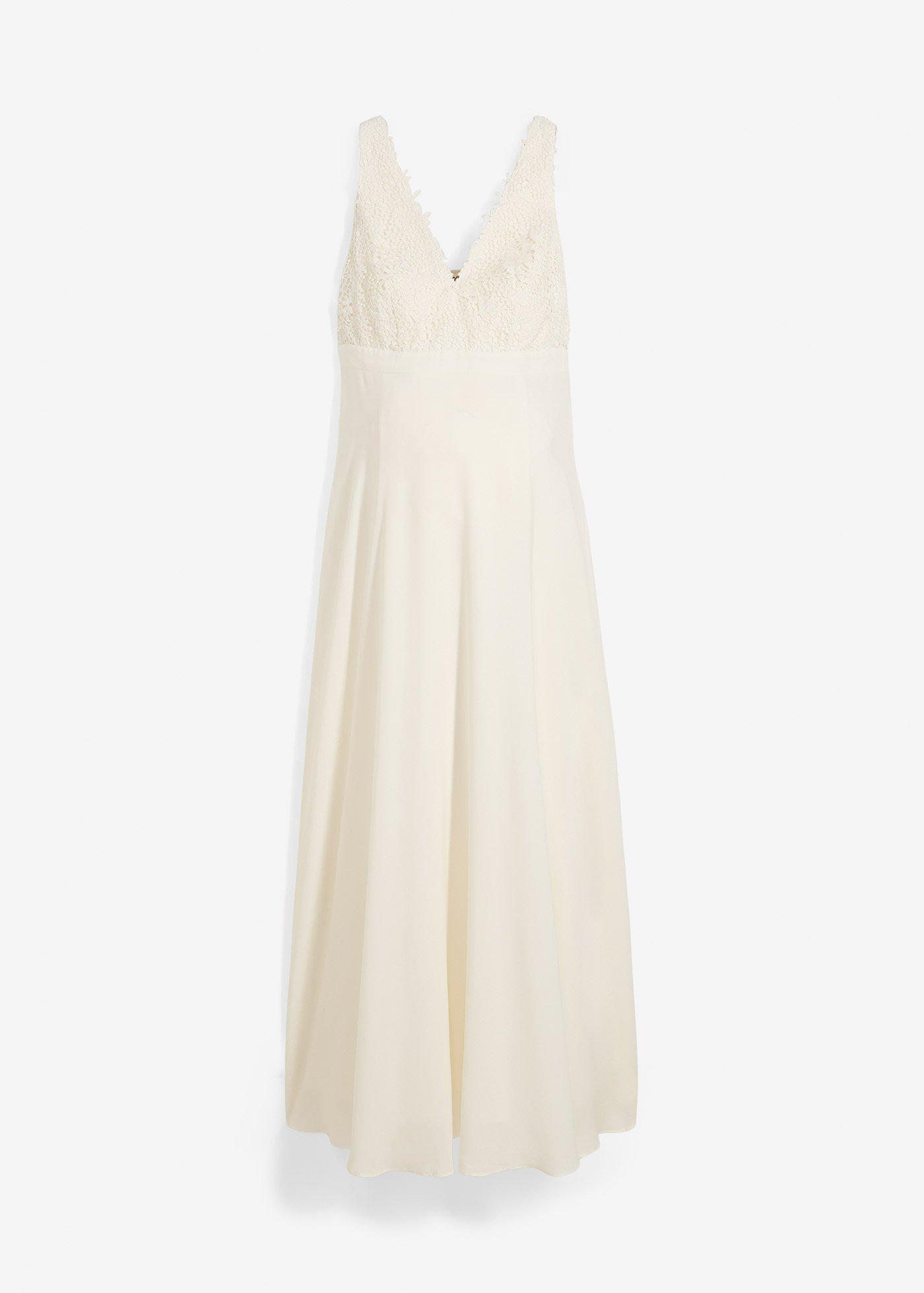 Robe de mariée de grossesse avec dentelle, satin et crêpe georgette