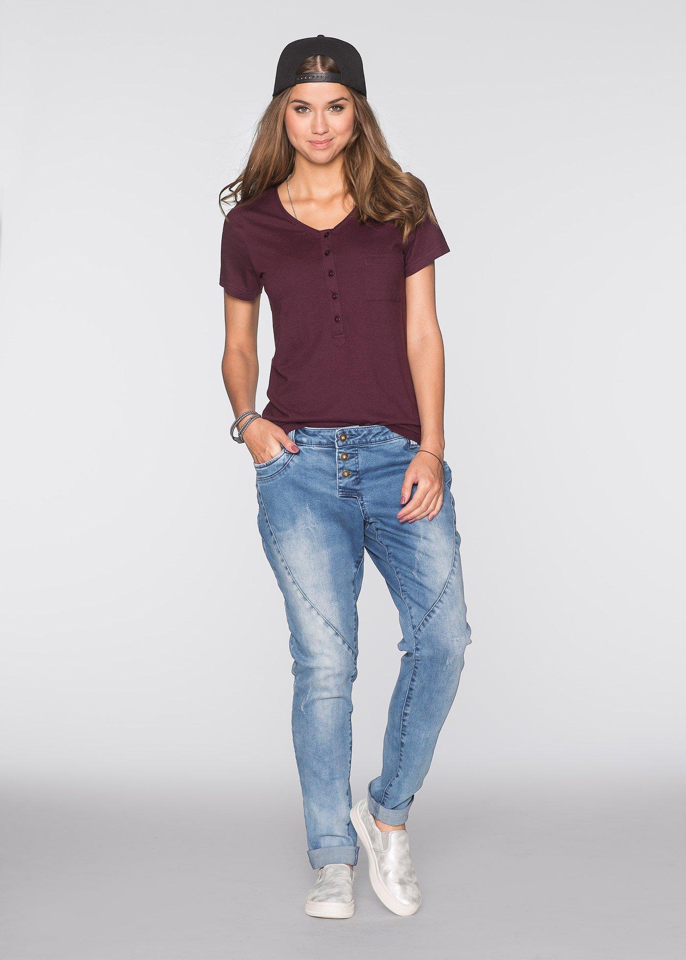 T-shirt z plisą guzikową - Bonprix