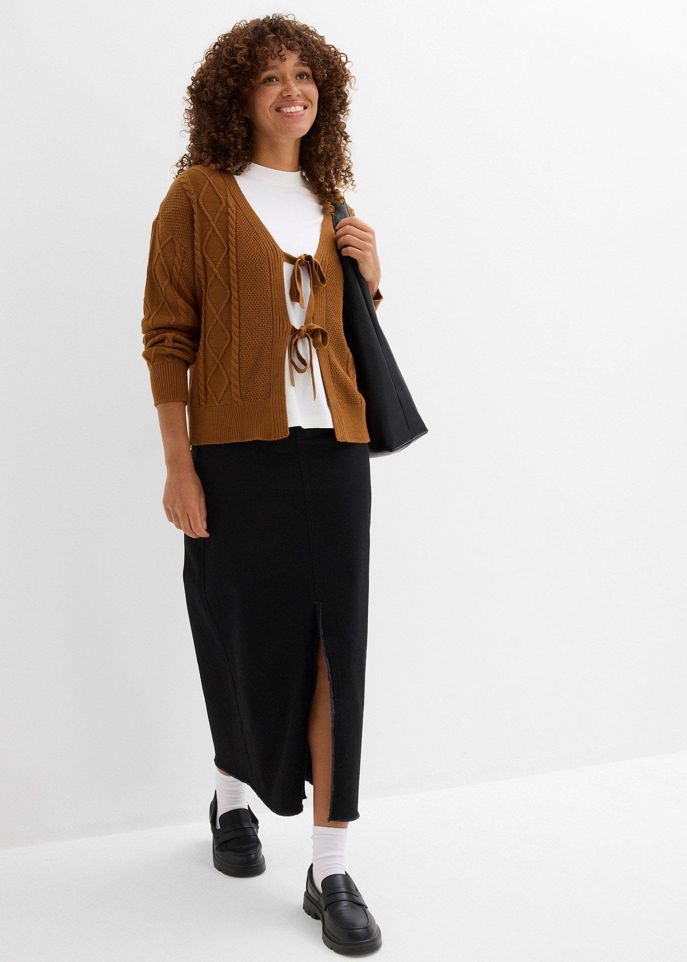 Sweter rozpinany z paskami - Bonprix