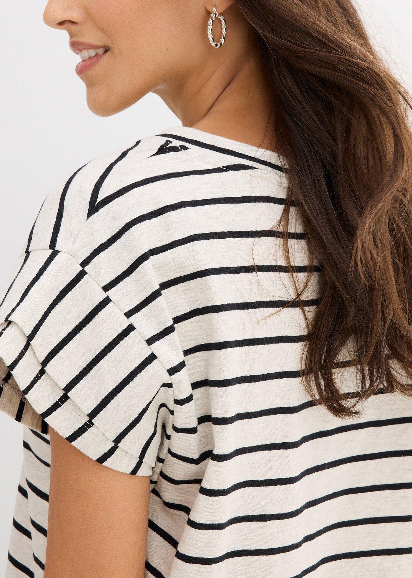 T-shirt z mieszanki bawełny z rękawkami z falbaną - Bonprix