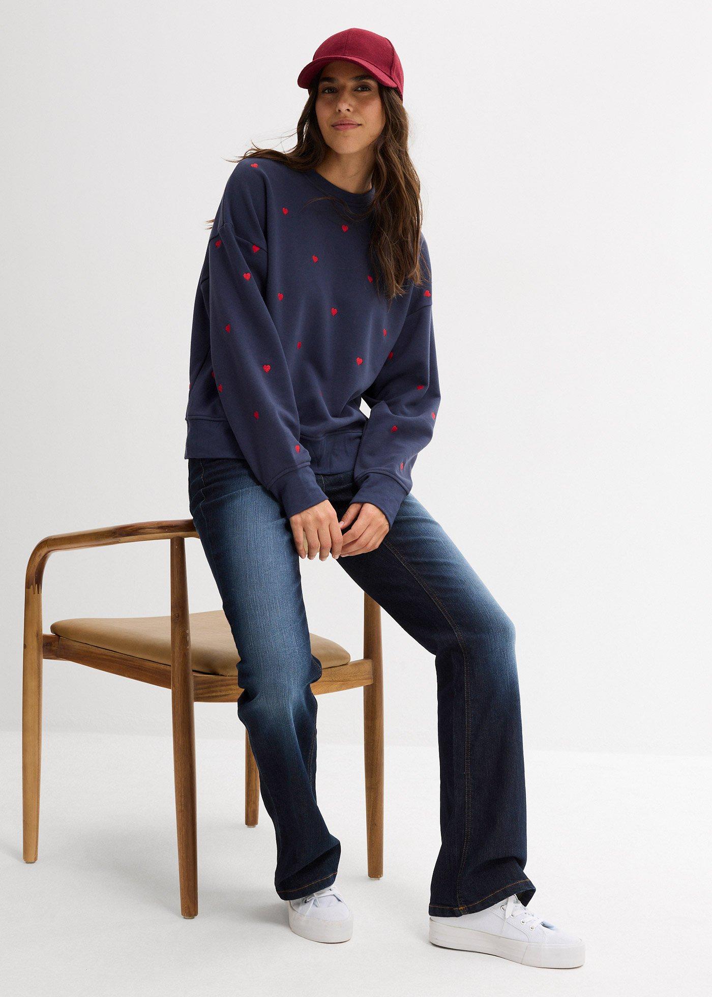 Bluza oversize z haftem, z mieszanki bawełny - Bonprix