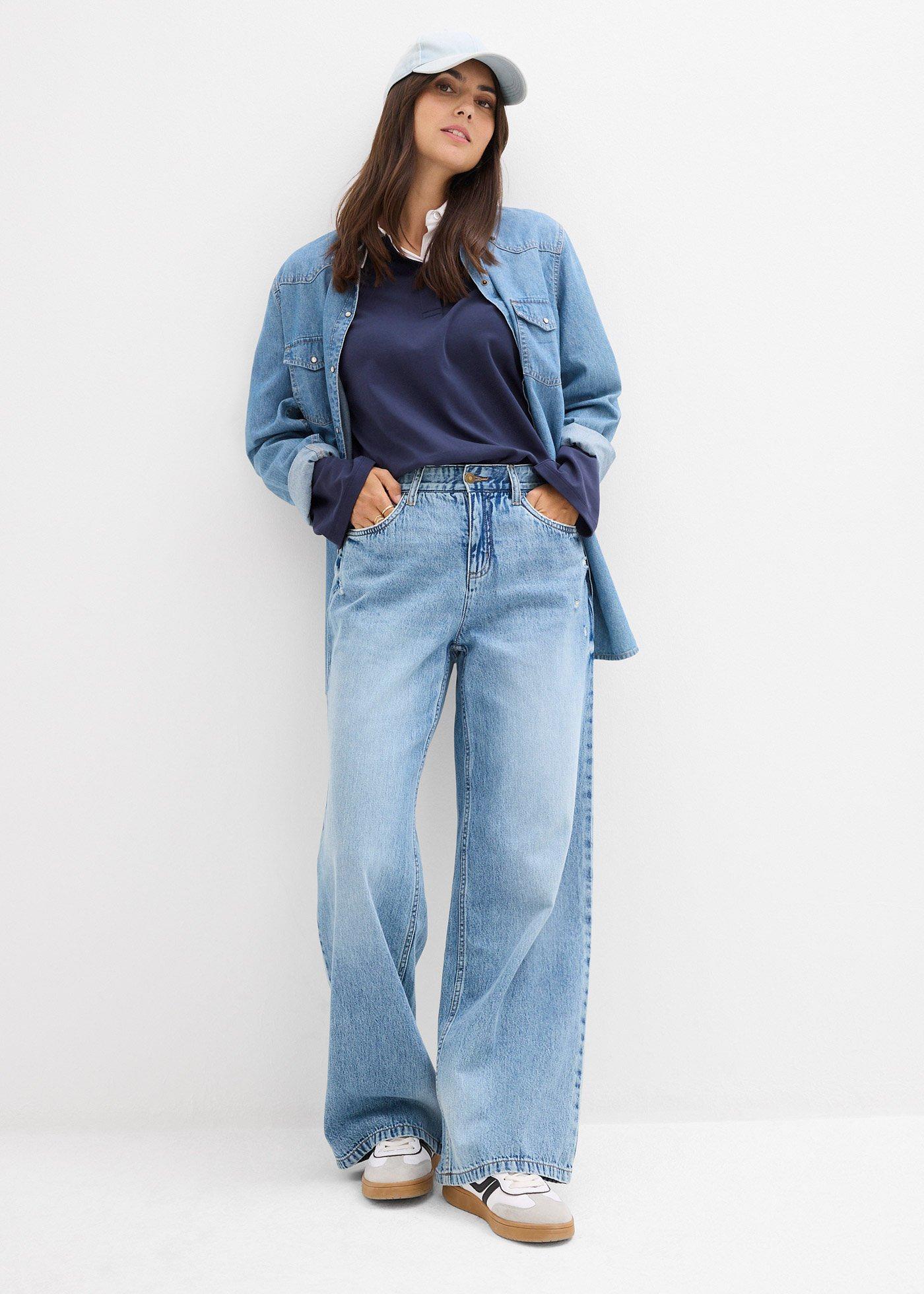 Dżinsy wide leg, mid waist, low stretch - Bonprix