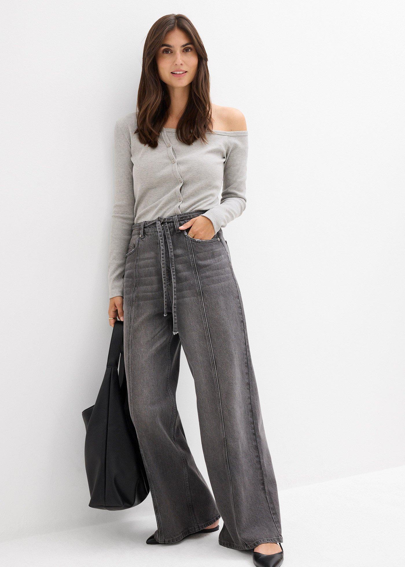 Dżinsy z szerokimi nogawkami, high waist - Bonprix