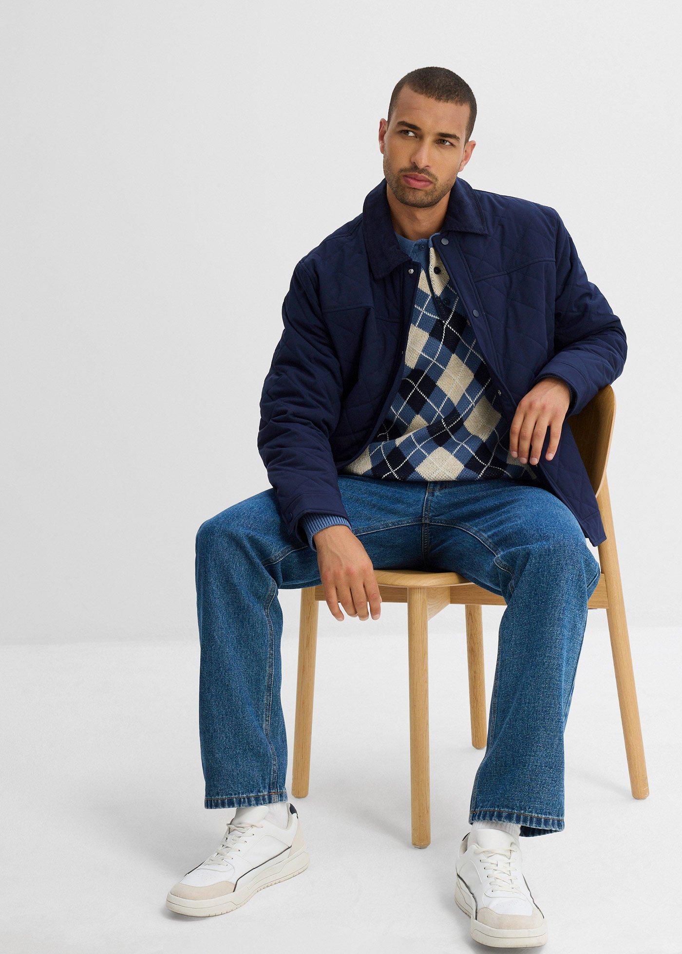 Sweter polo ze wzorem w romby z czystej bawełny - Bonprix