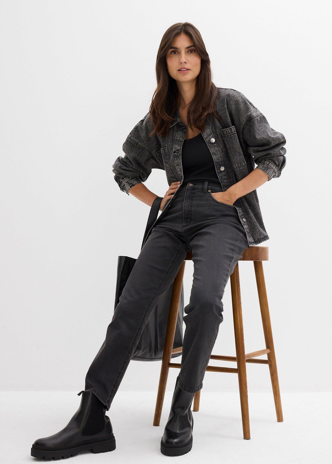 Dżinsy cropped, high waist, straight - Bonprix