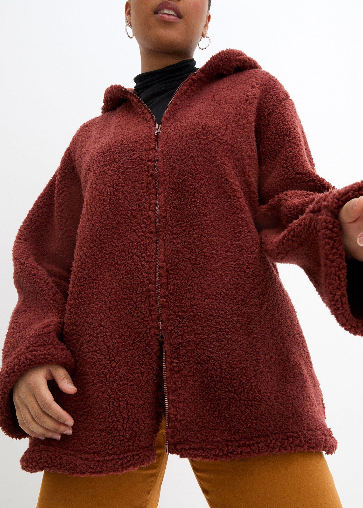 Bluza rozpinana z polaru baranka, z rozcięciami po bokach - Bonprix