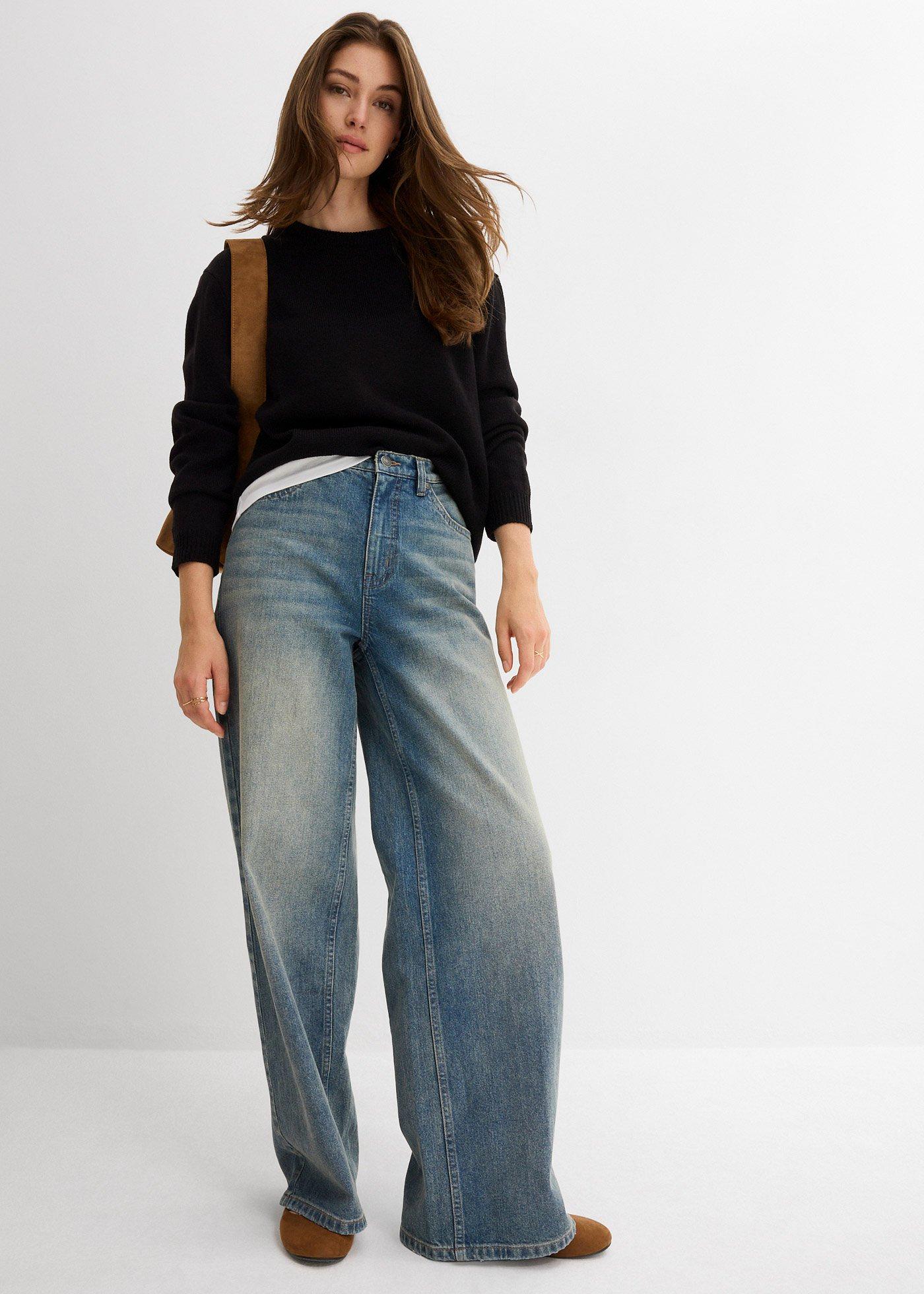 Dżinsy z szerokimi nogawkami, high waist - Bonprix