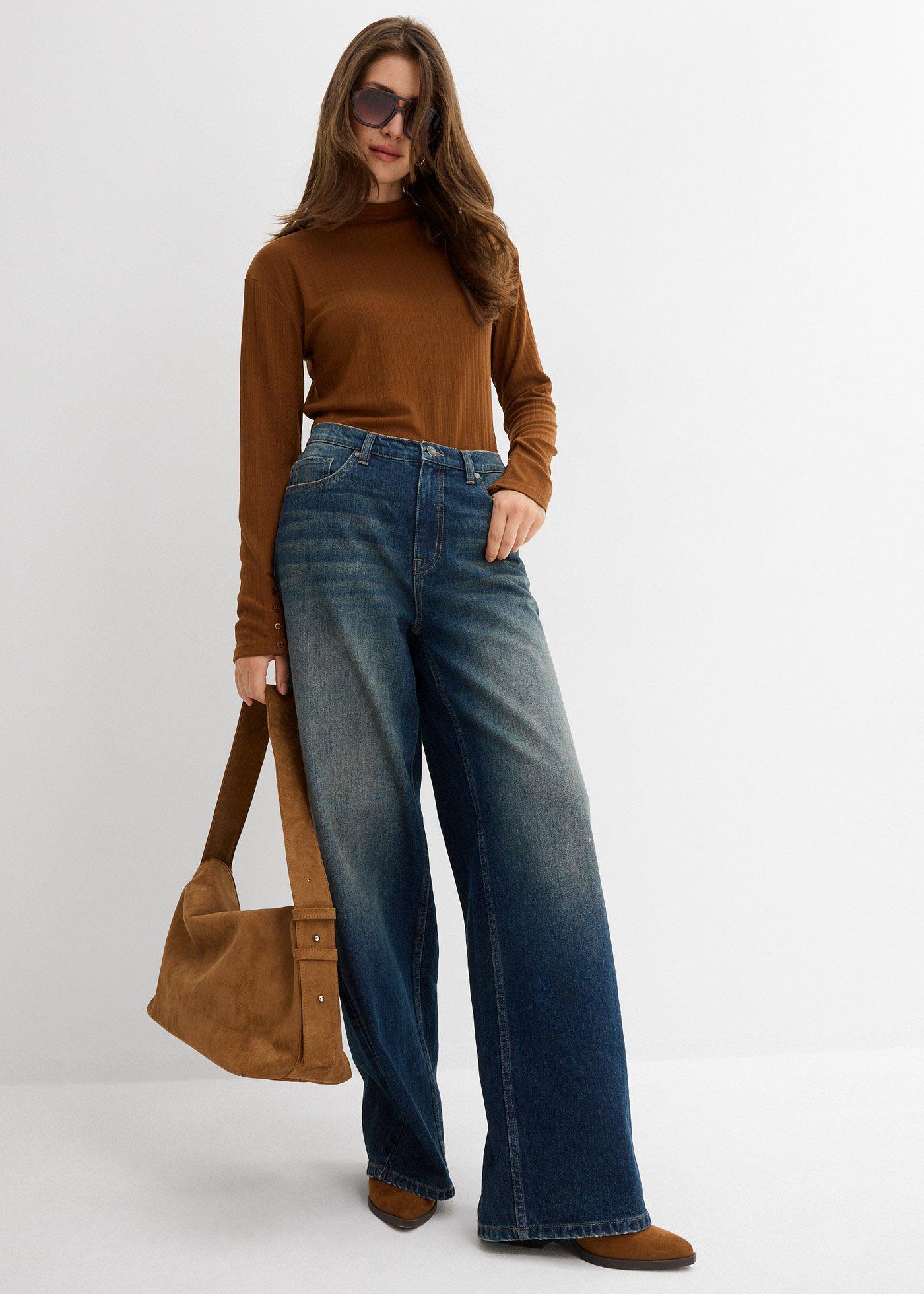 Dżinsy z szerokimi nogawkami, high waist - Bonprix