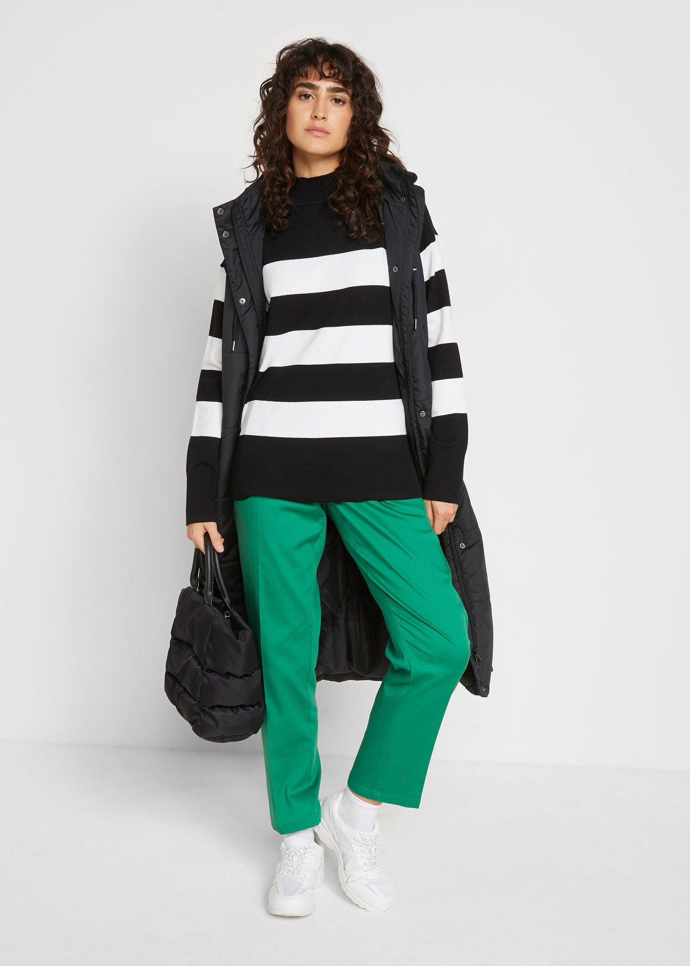 Długa kamizelka pikowana z kapturem i rozcięciami po bokach - Bonprix