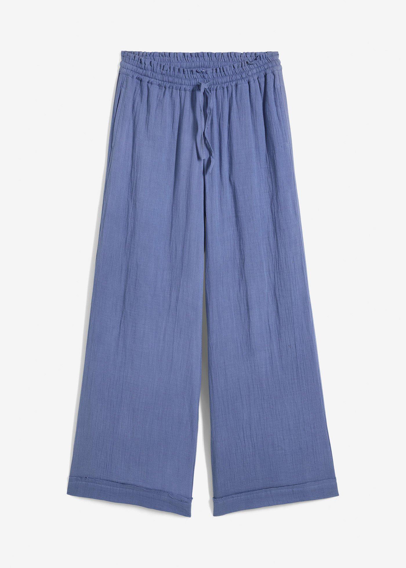 Pantaloni cu elastic și șiret în talie din muselină lejeră