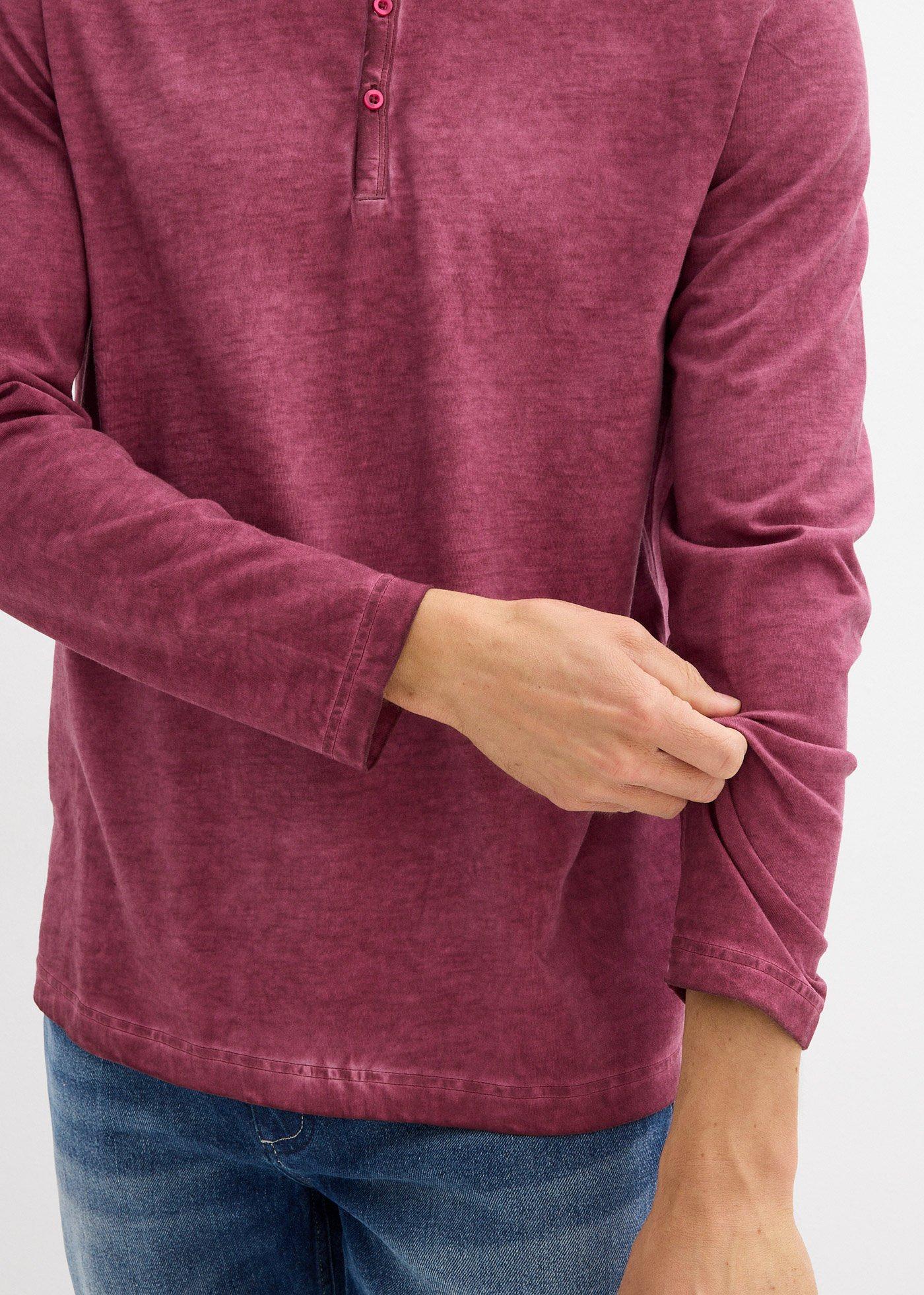 Bluzka z długim rękawem i dekoltem henley z efektem sprania z czystej bawełny organicznej - Bonprix