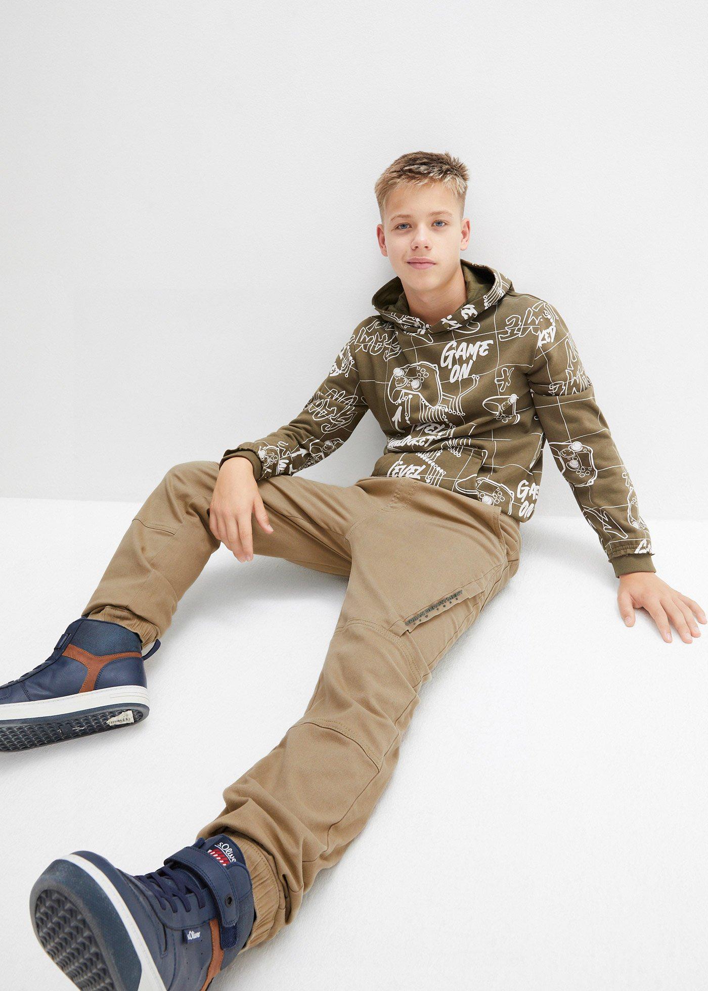 Spodnie typu loose fit z podszewką z dżerseju - Bonprix