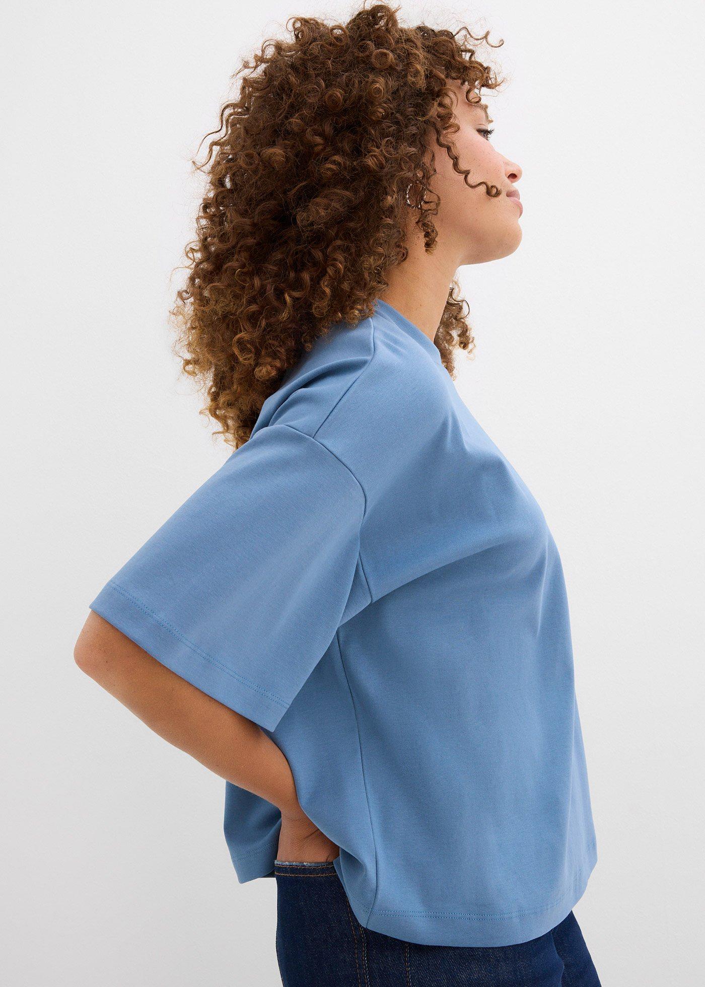 Krótki T-shirt oversize z czystej, grubej bawełny organicznej - Bonprix