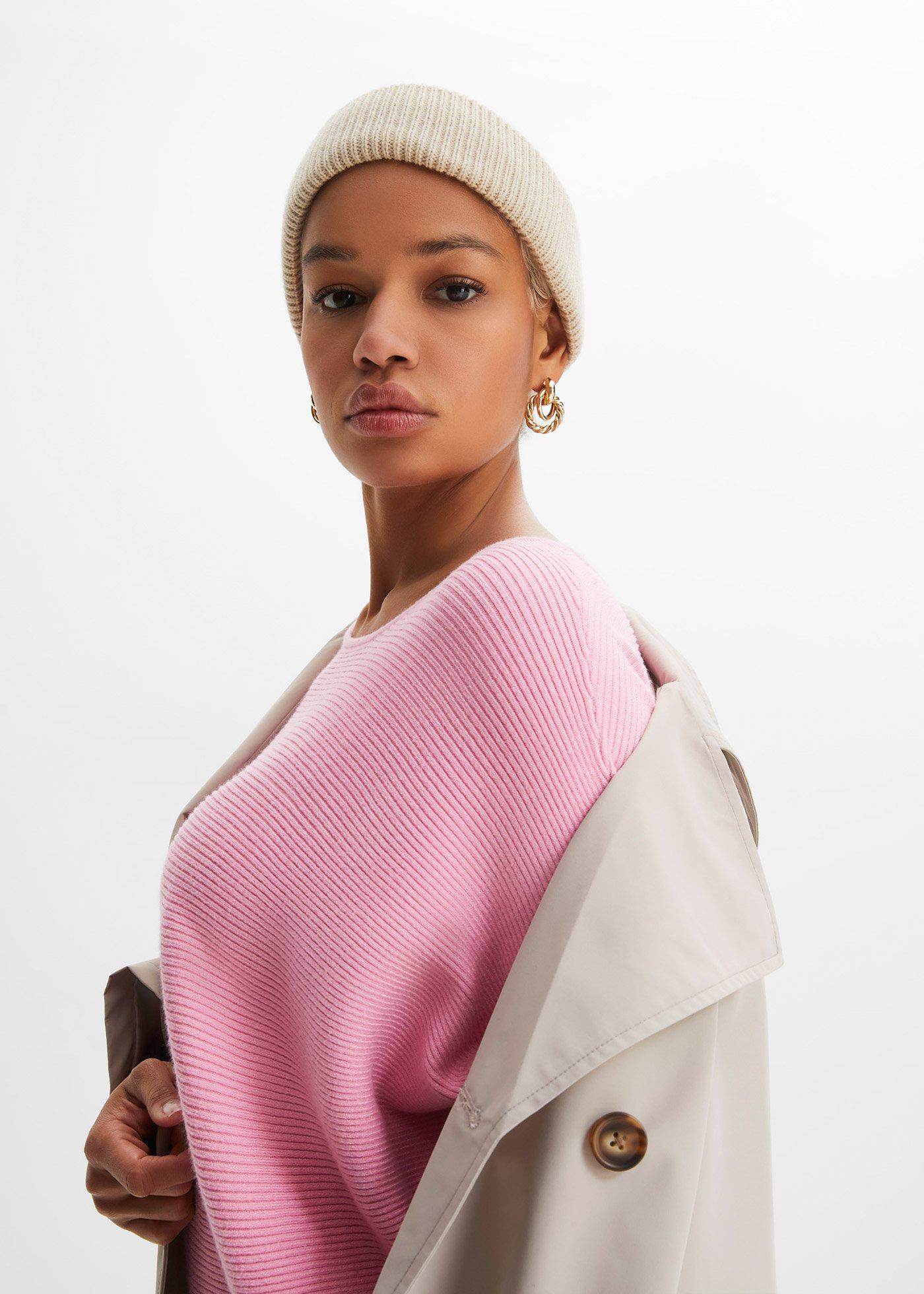 Sweter oversize w prążek, z materiału z domieszką wiskozy - Bonprix