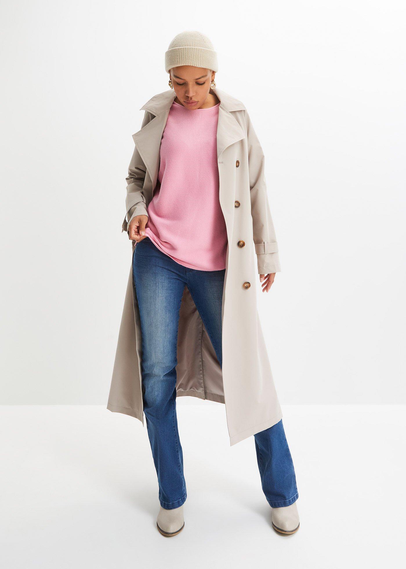 Sweter oversize w prążek, z materiału z domieszką wiskozy - Bonprix