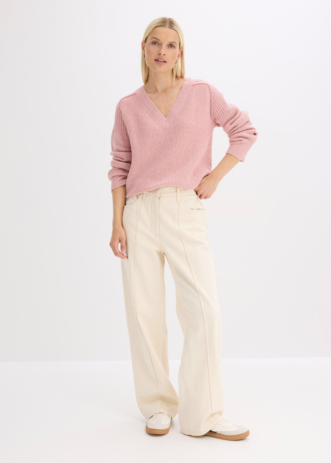 Sweter oversize z dekoltem w serek - Bonprix
