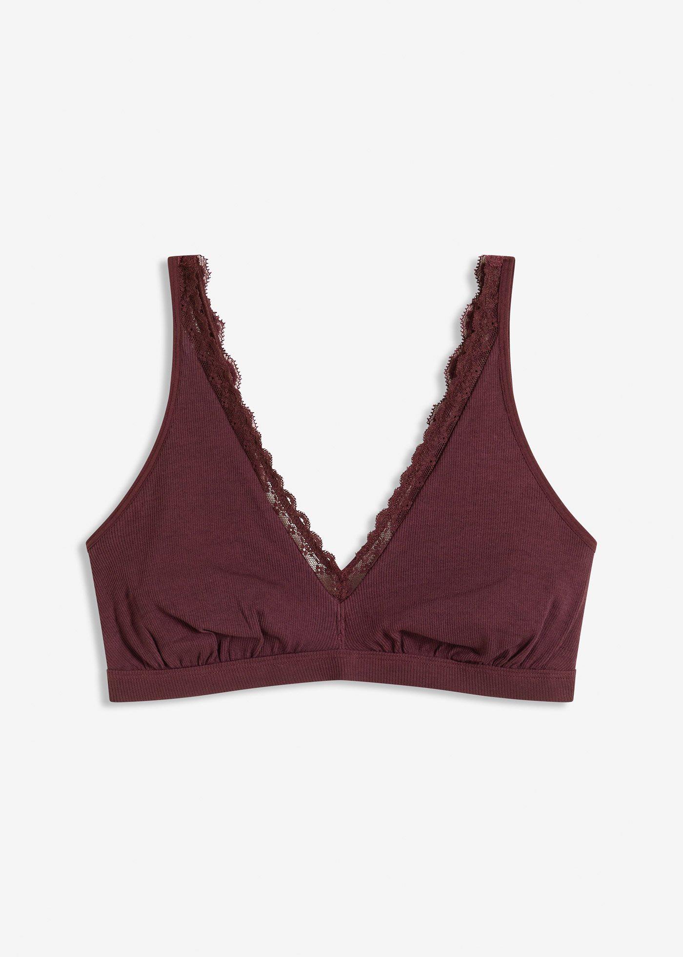 Brassière côtelée avec coton et dentelle