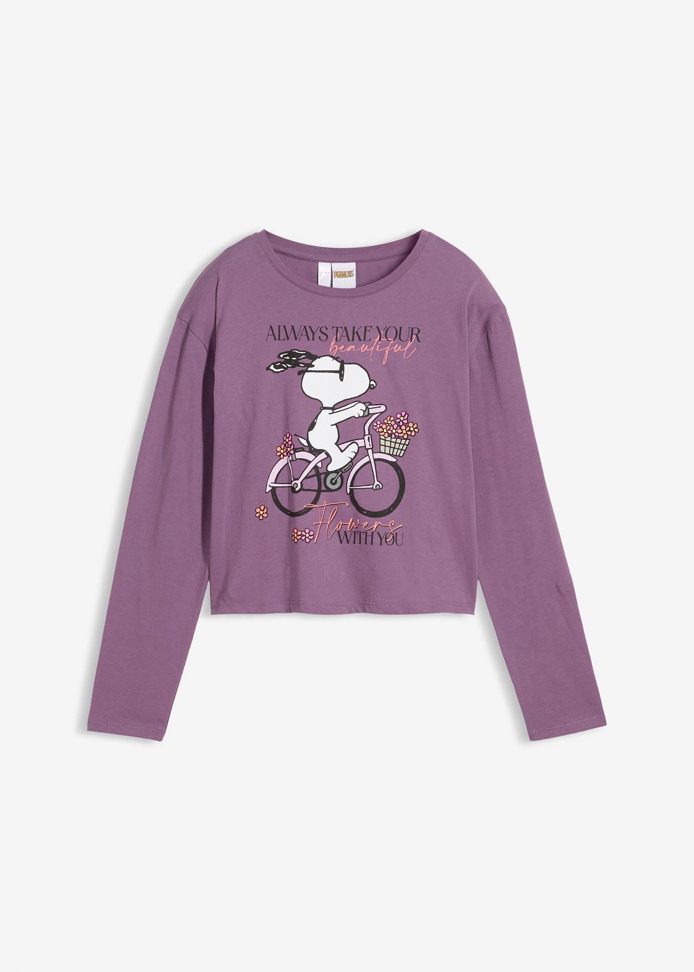 Koszulka z długim rękawem „Snoopy” z czystej bawełny - Bonprix