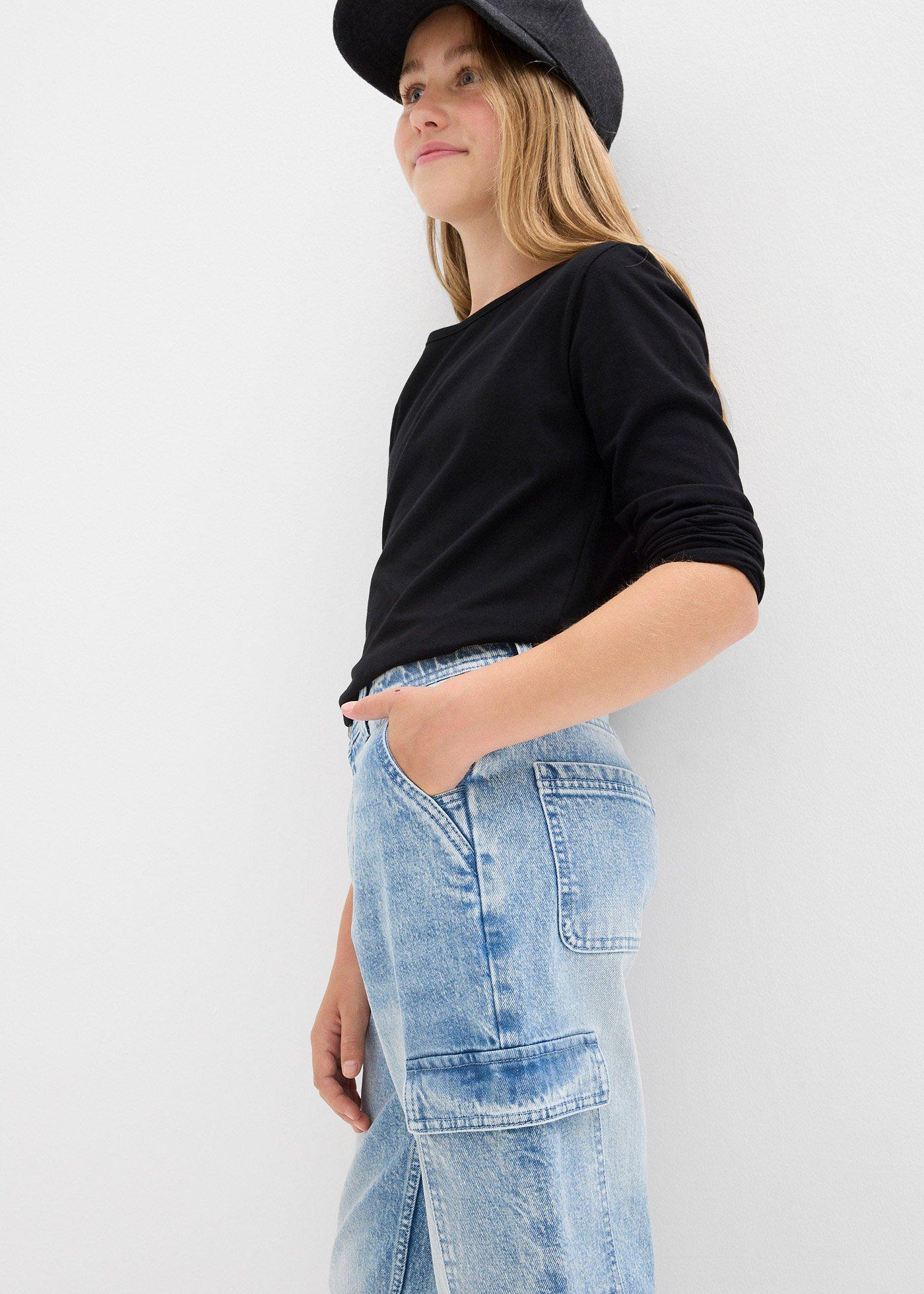 Szerokie dżinsy bojówki mid waist - Bonprix