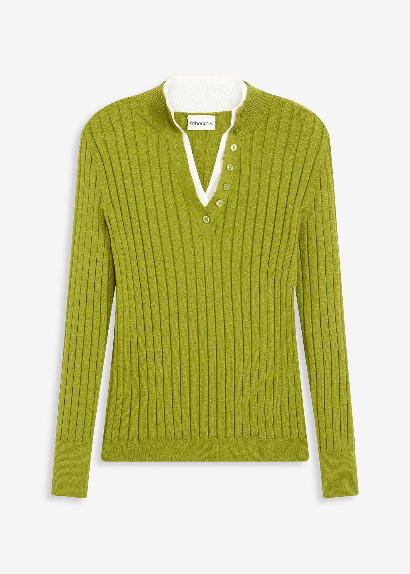 Pulover din tricot fin ripsat cu viscoză și aspect 2 în 1