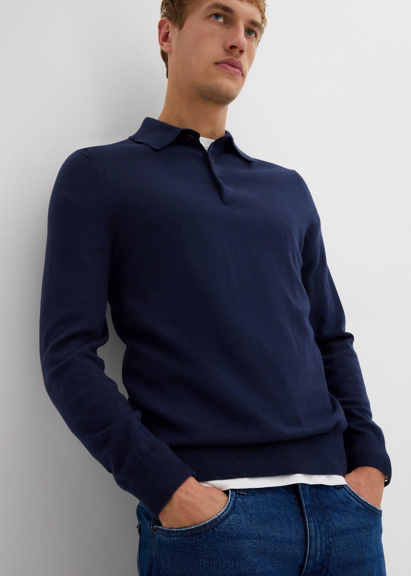 Cienki sweter z kołnierzykiem polo z domieszką wysokogatunkowej wełny merino, slim fit - Bonprix