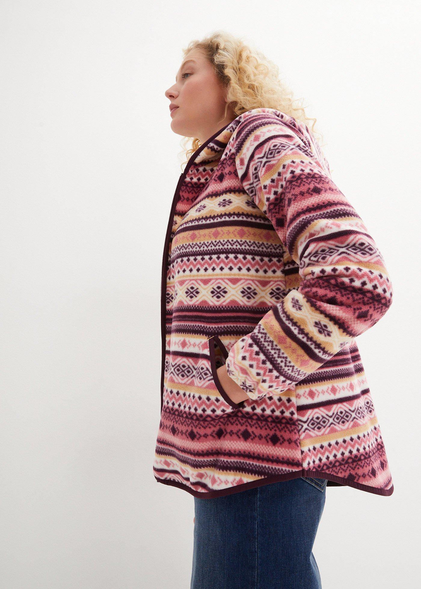 Bluza rozpinana z polaru w norweski wzór, z kapturem - Bonprix