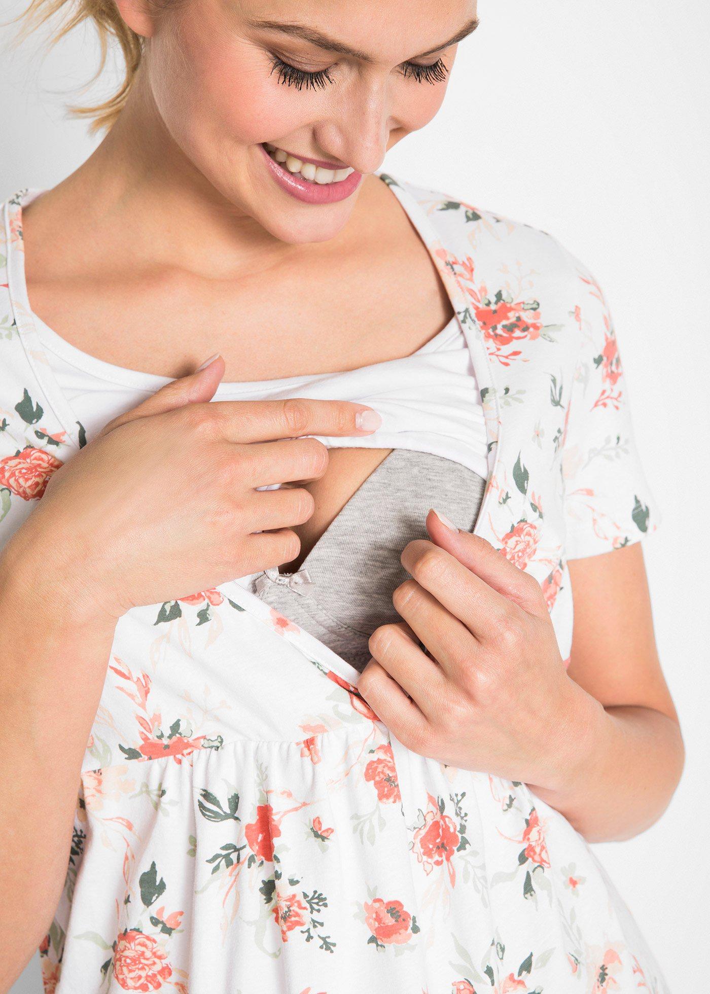 Shirt 2 w 1 ciążowy i do karmienia piersią, z bawełny organicznej - Bonprix
