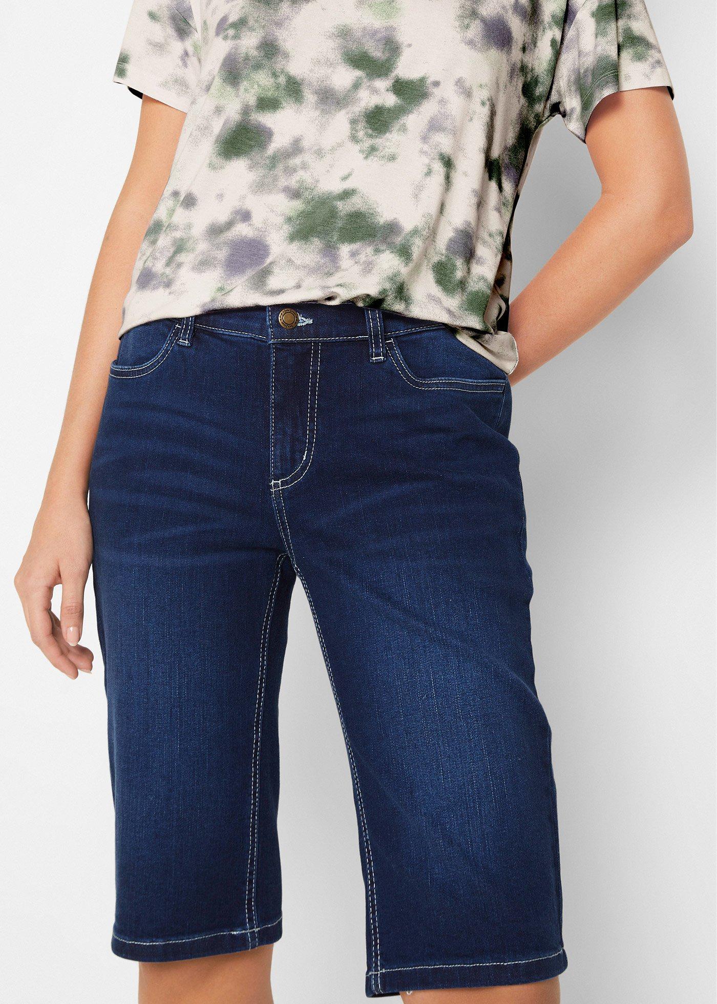 Bermudy jeansowe ze stretchem, średni stan - Bonprix