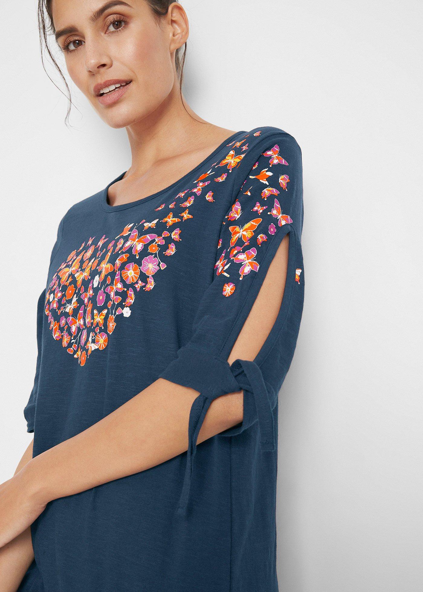Shirt bawełniany cold-shoulder, krótki rękaw - Bonprix