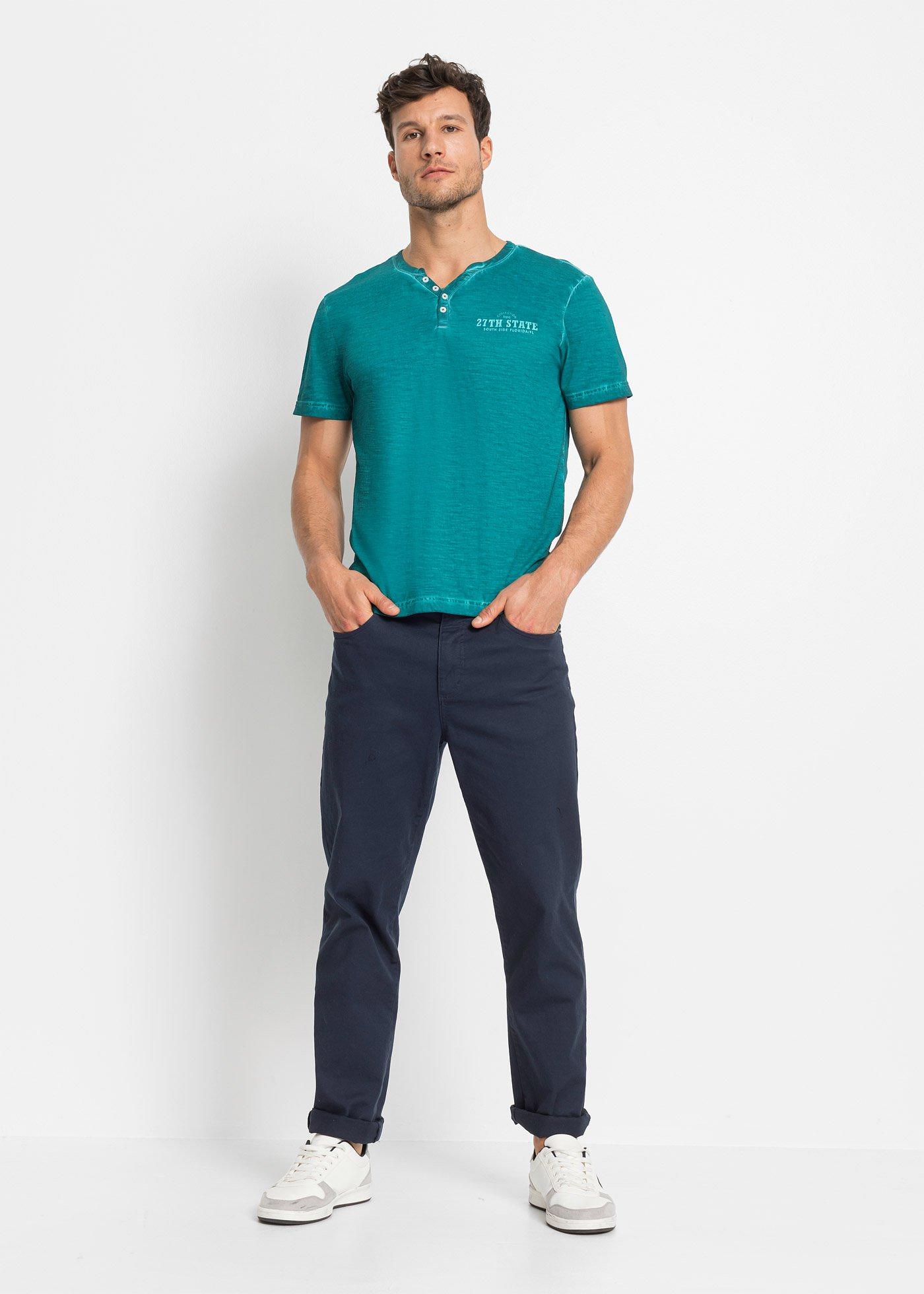 T-shirt z dekoltem henley z krótkim rękawem, z efektem sprania, z czystej bawełny organicznej - Bonprix