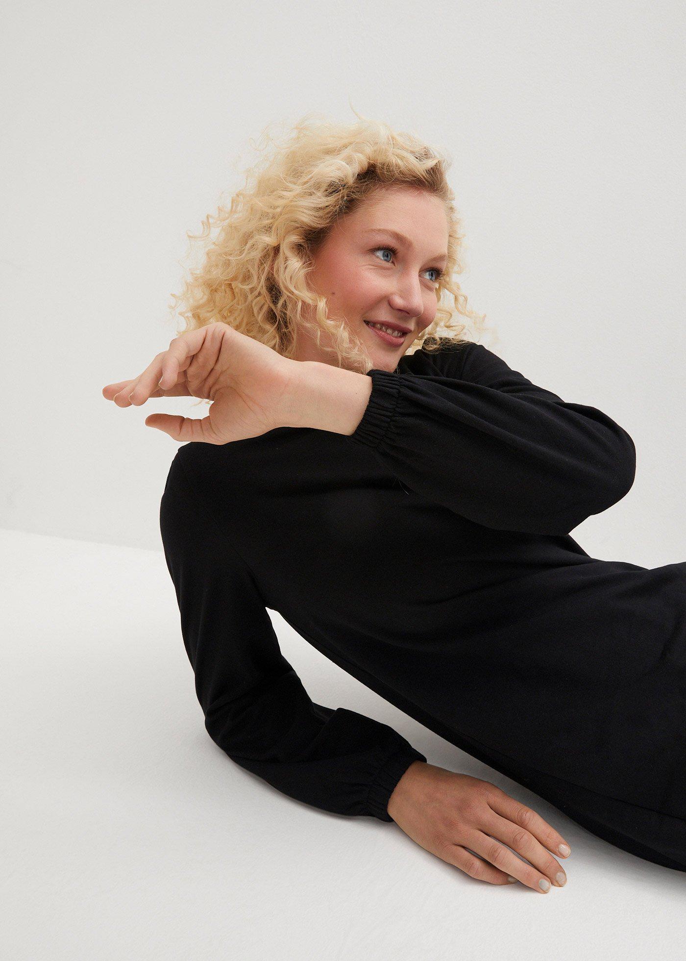 Sukienka dresowa z rękawami balonowymi i rozcięciem - Bonprix