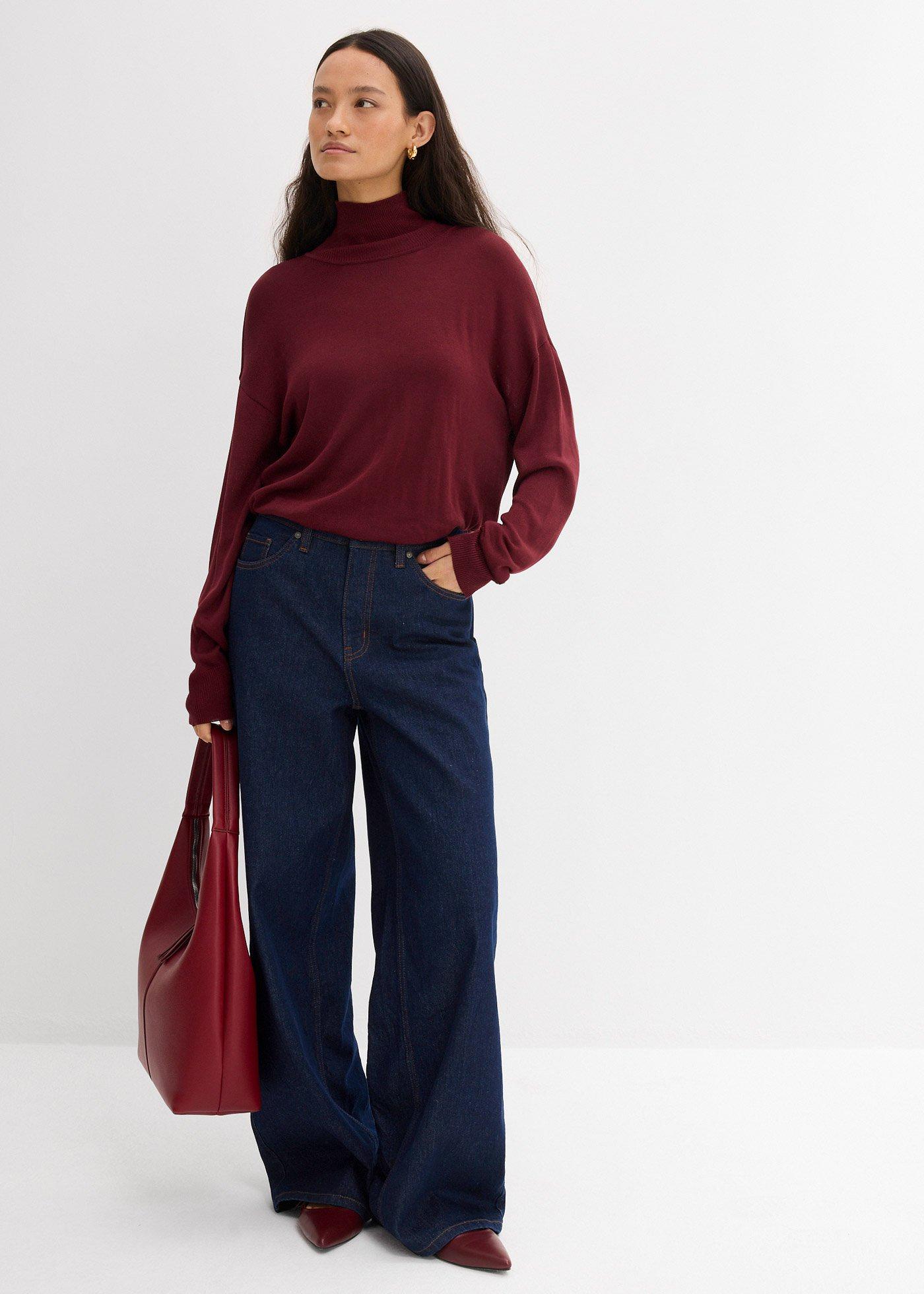 Lekki sweter z szerokim golfem z cienkiej dzianiny z mieszanki wiskozy - Bonprix