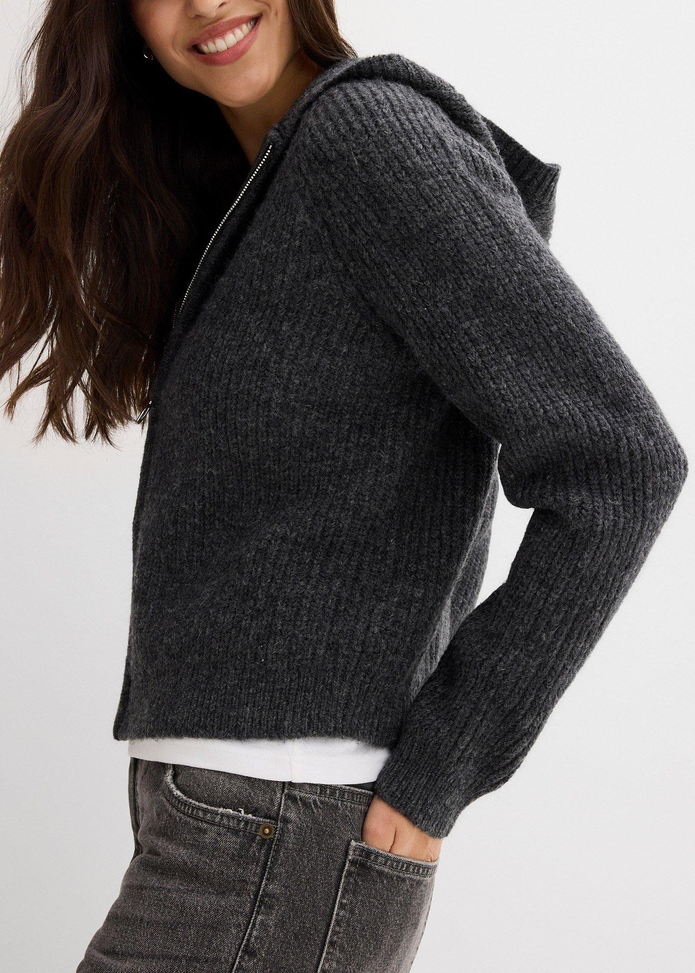Sweter rozpinany z kapturem - Bonprix