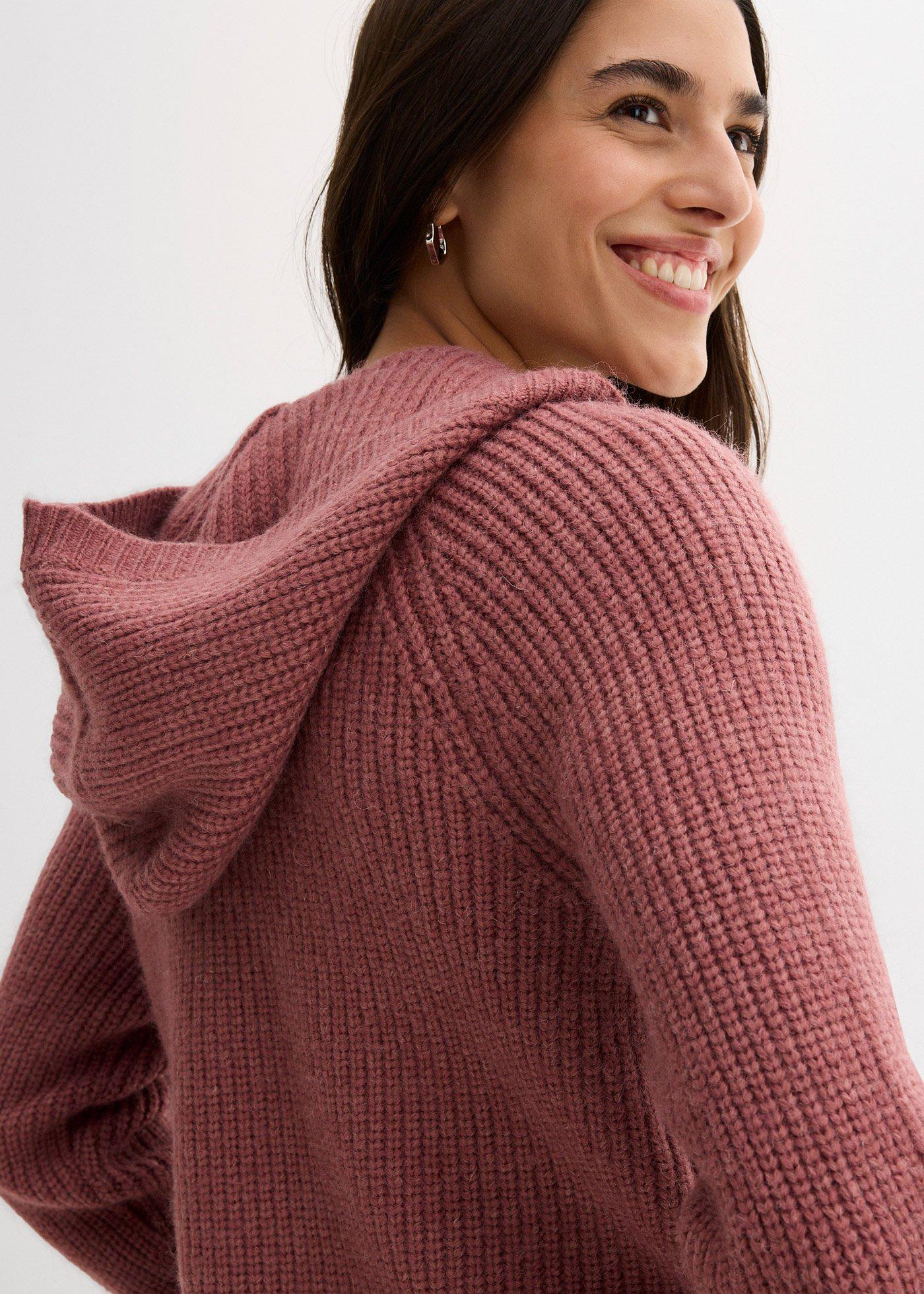 Sweter rozpinany z kapturem - Bonprix