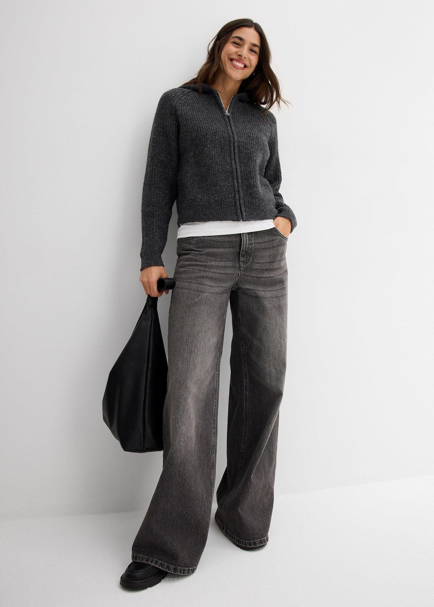 Sweter rozpinany z kapturem - Bonprix