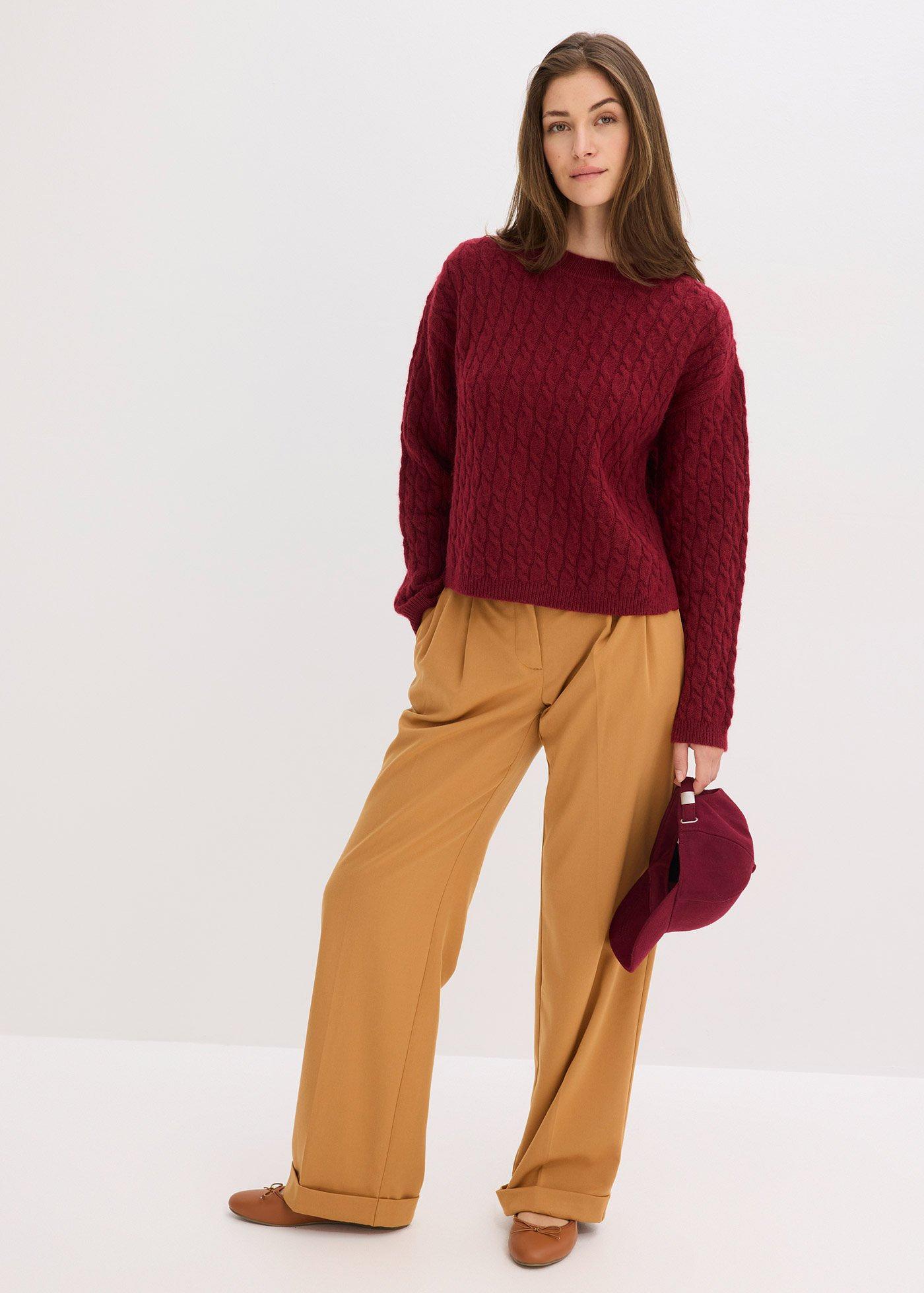 Sweter ze wzorem warkoczowym - Bonprix