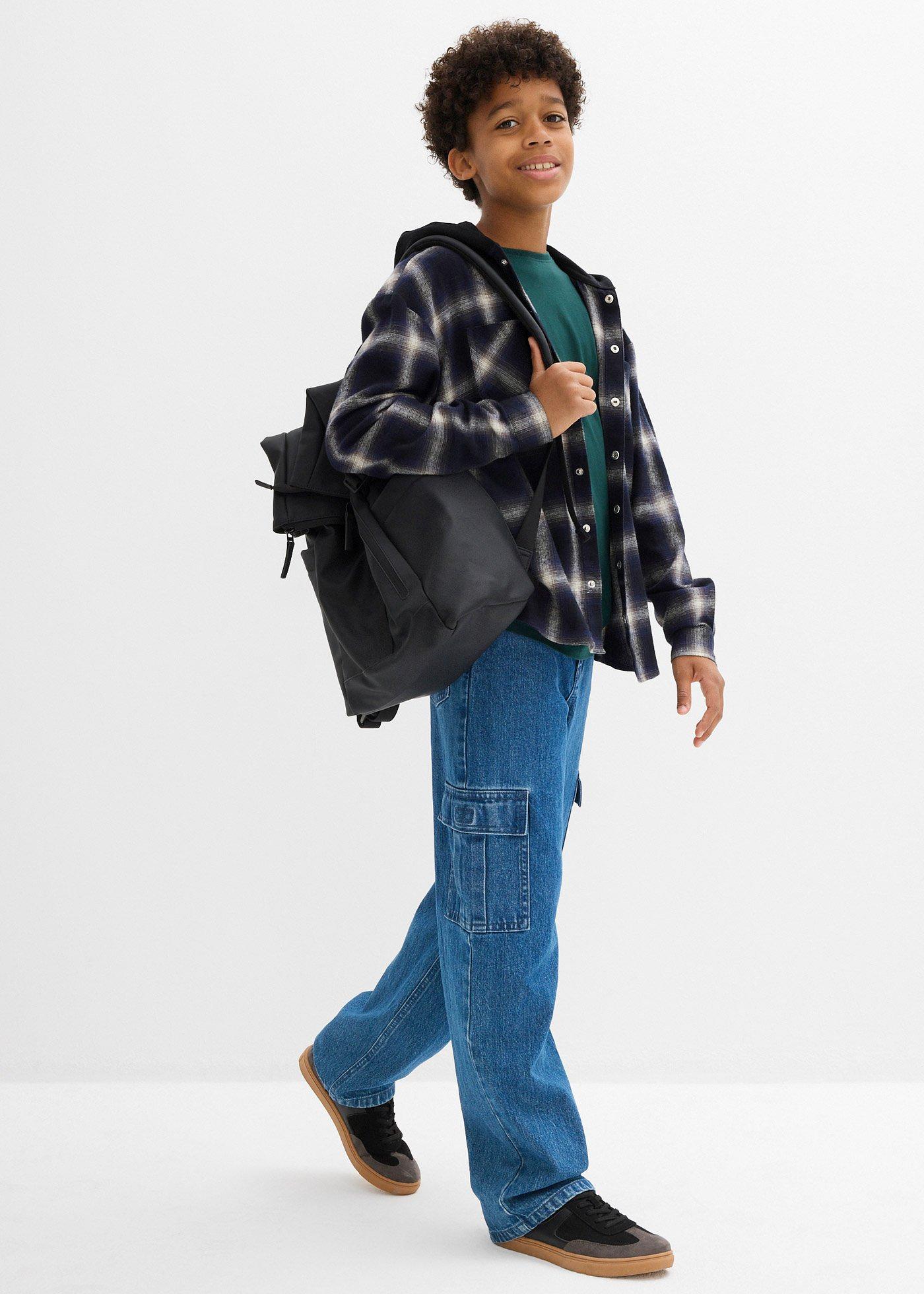 Flanelowa koszula z długim rękawem i kapturem - Bonprix