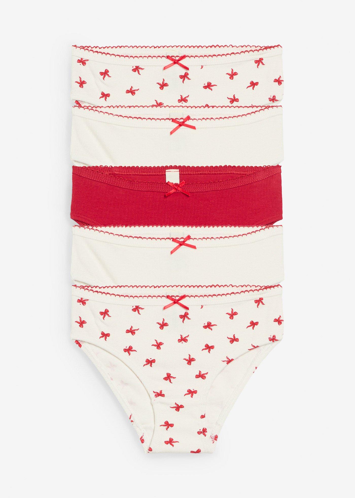 Figi z miękkiej dzianiny prążkowanej z satynową kokardką (5 szt.) - Bonprix