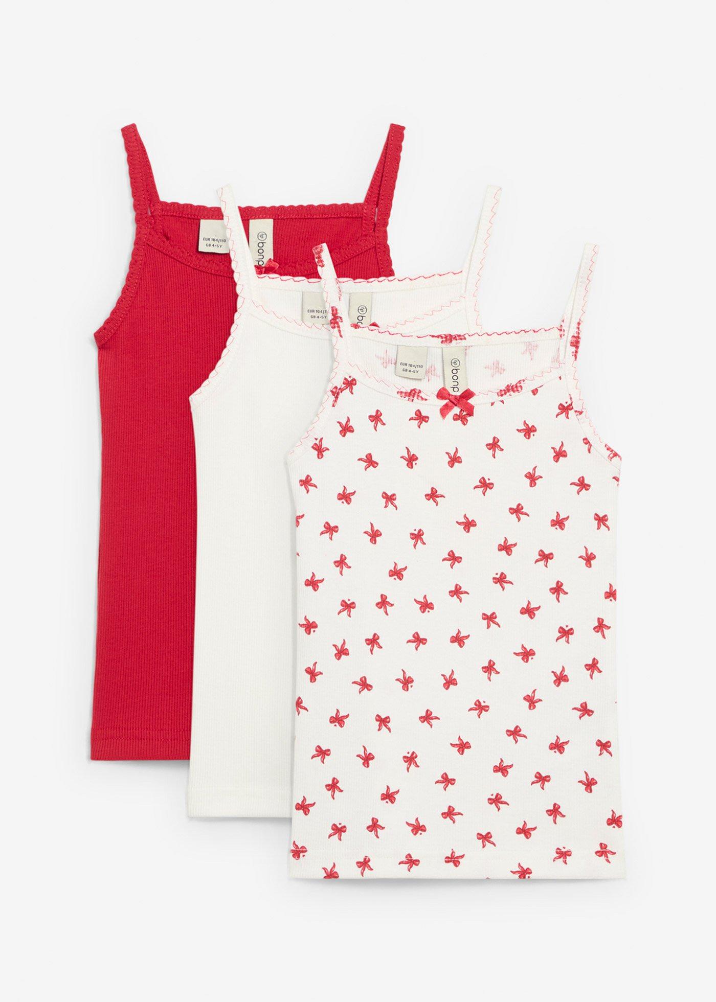 Miękki prążkowany top z satynową kokardką (3 szt.) - Bonprix