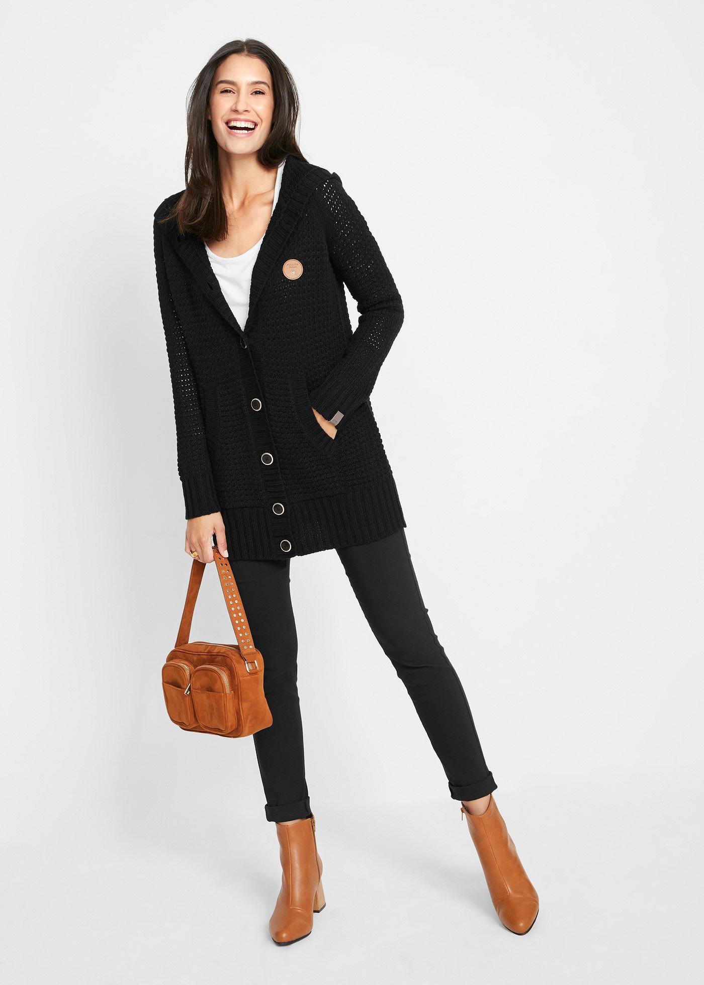 Długi kardigan rozpinany z kapturem - Bonprix